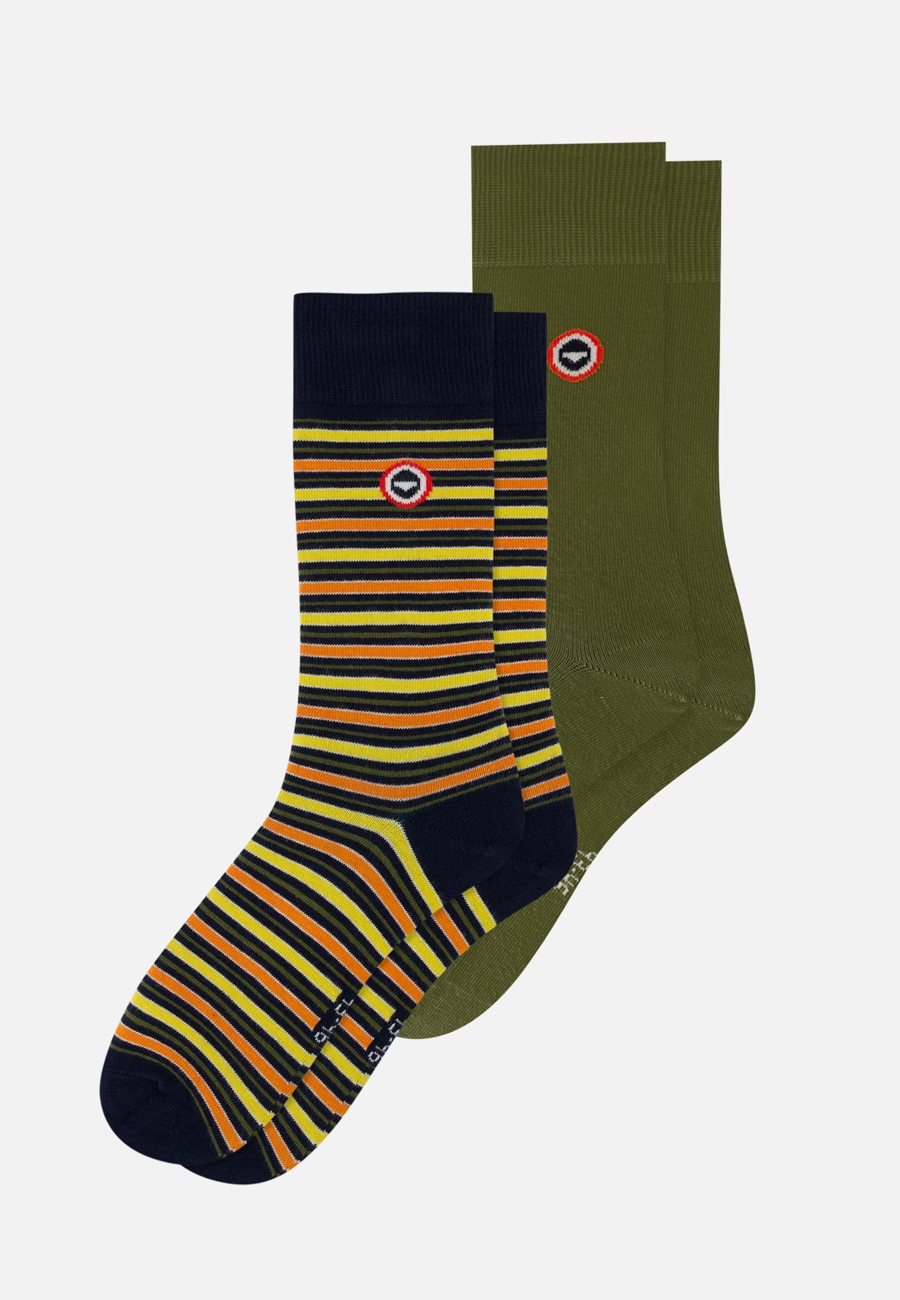 Set of 2 mid-calf socks - Khaki Veronese Socks with Mattress Stripes