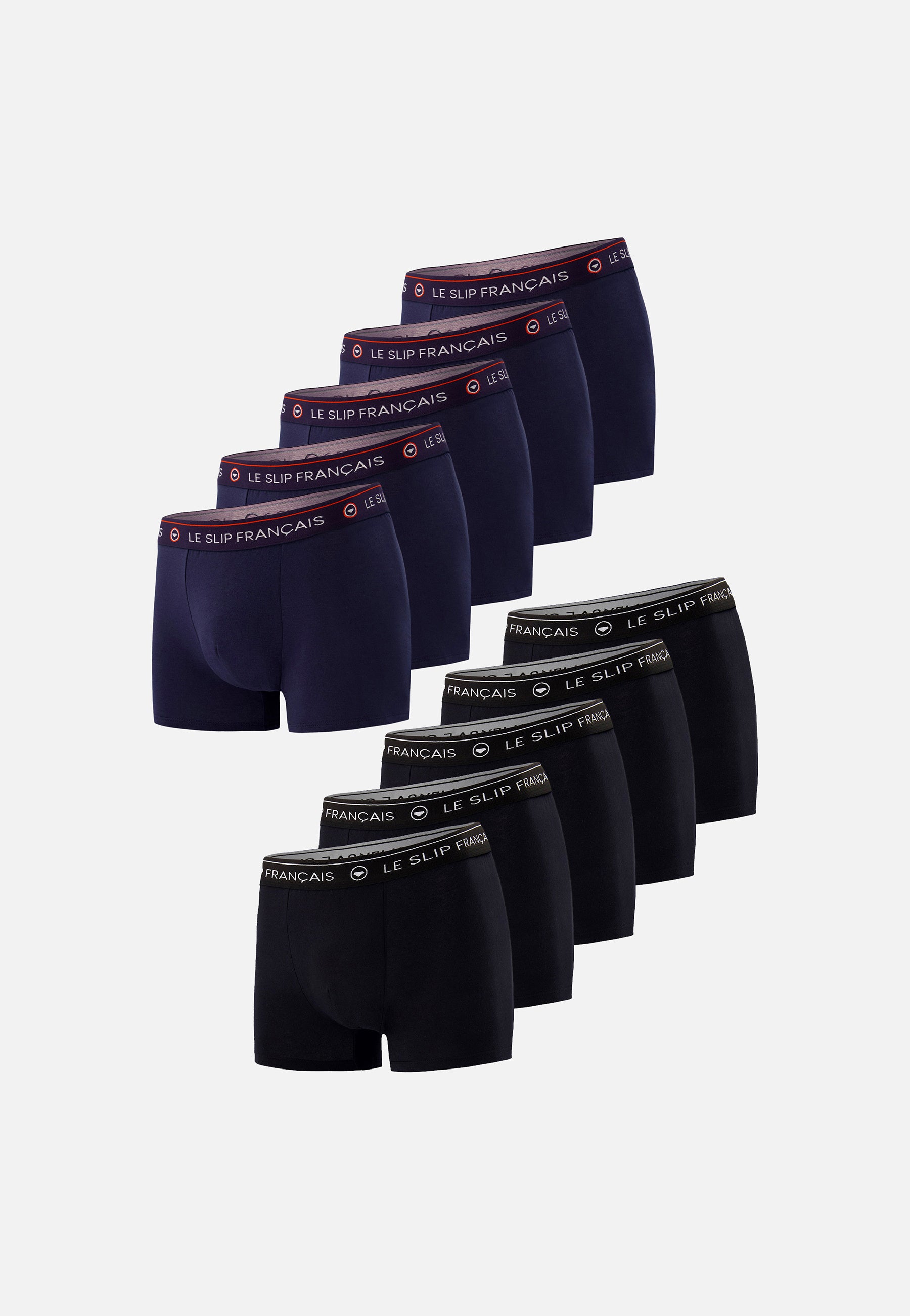 Lot de 10 boxers bleu marine et noir en coton - Boxers Marine Noir