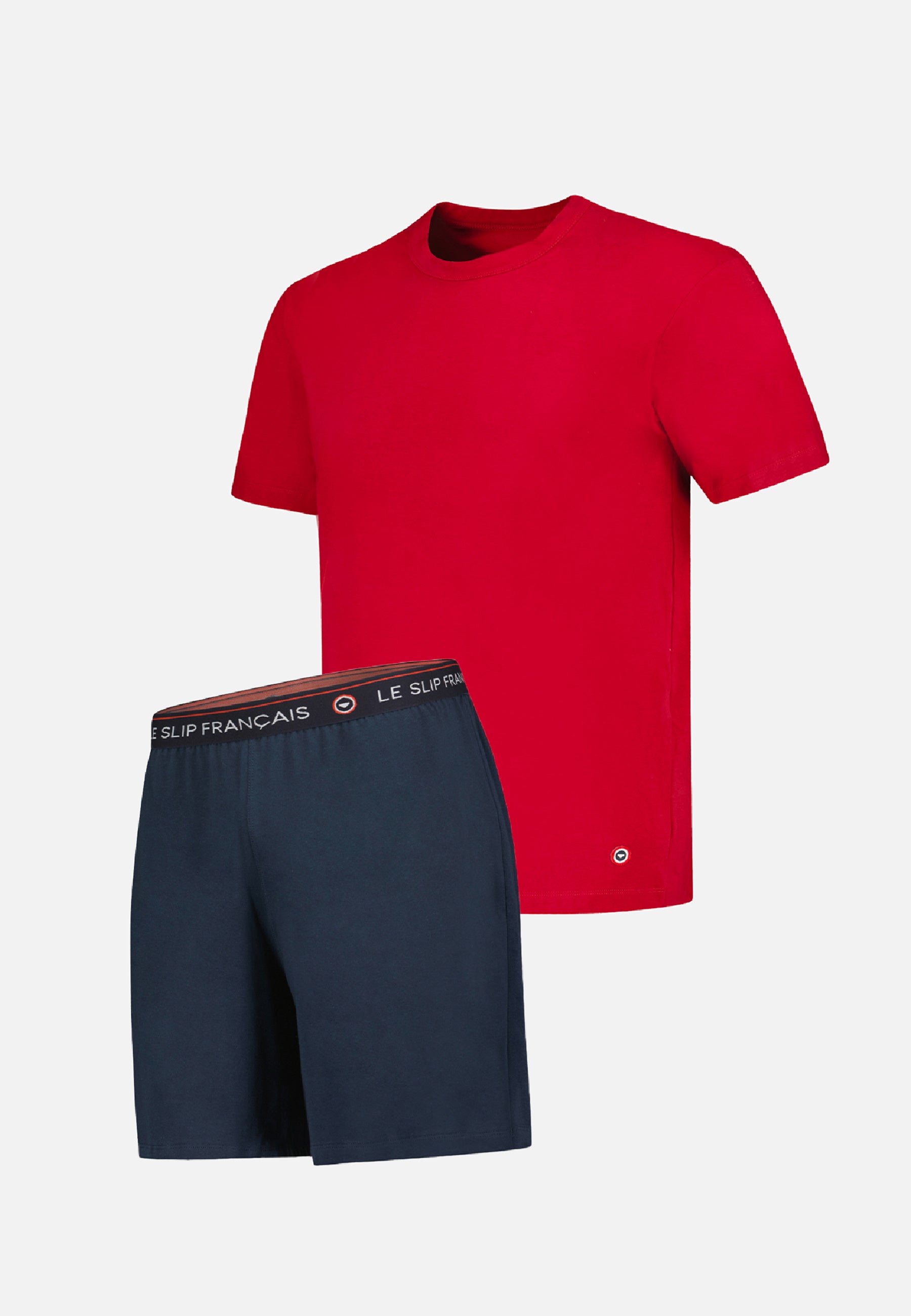 Ensemble pyjama haut rouge et short marine en coton - Pyjama haut manches courtes formidable Rouge Cerise et bas de pyjama court invincible Marine