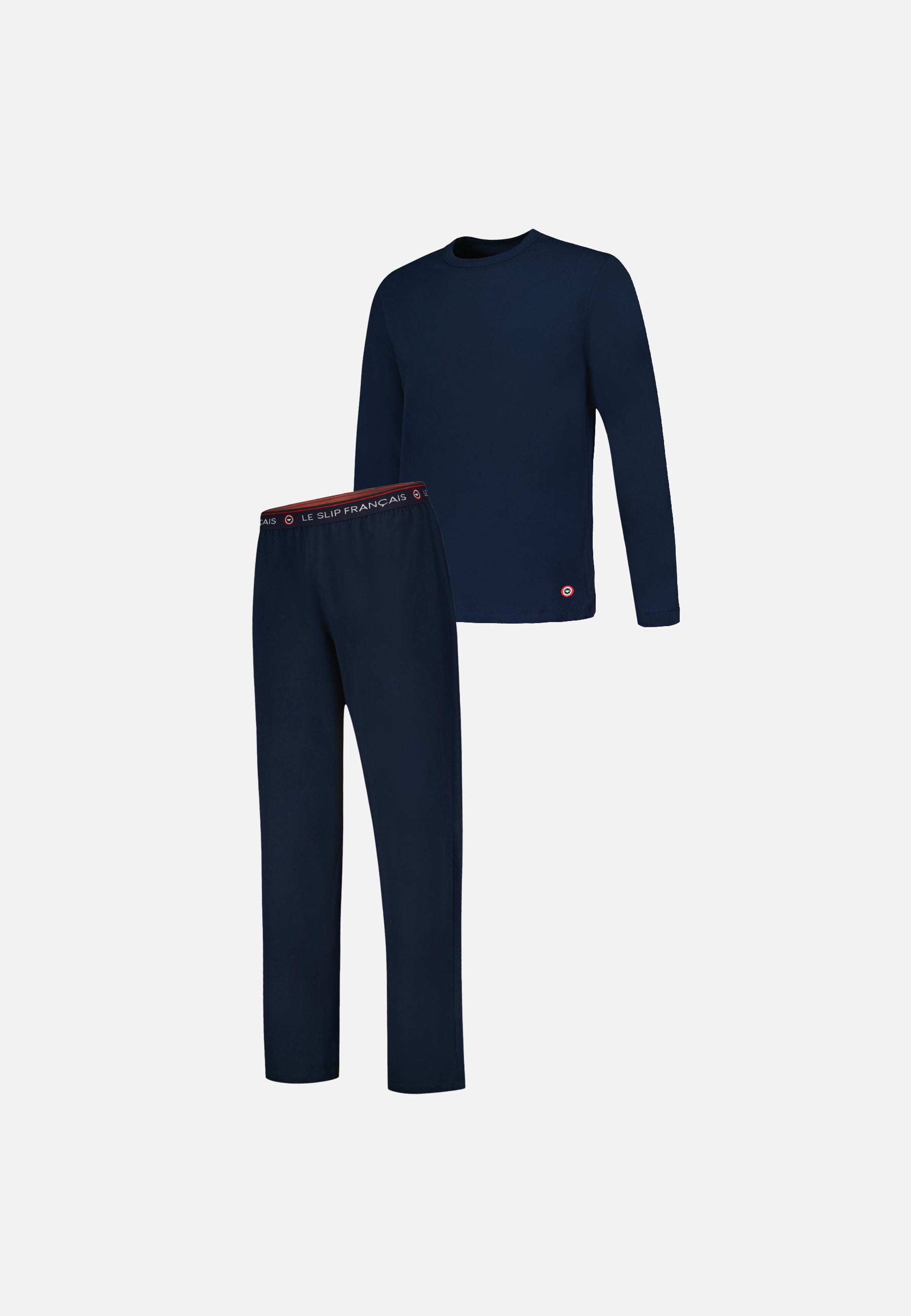 Ensemble pyjama haut et pantalon bleu marine en coton - Pyjama haut manches longues superbe et bas de pyjama long indomptable Marine