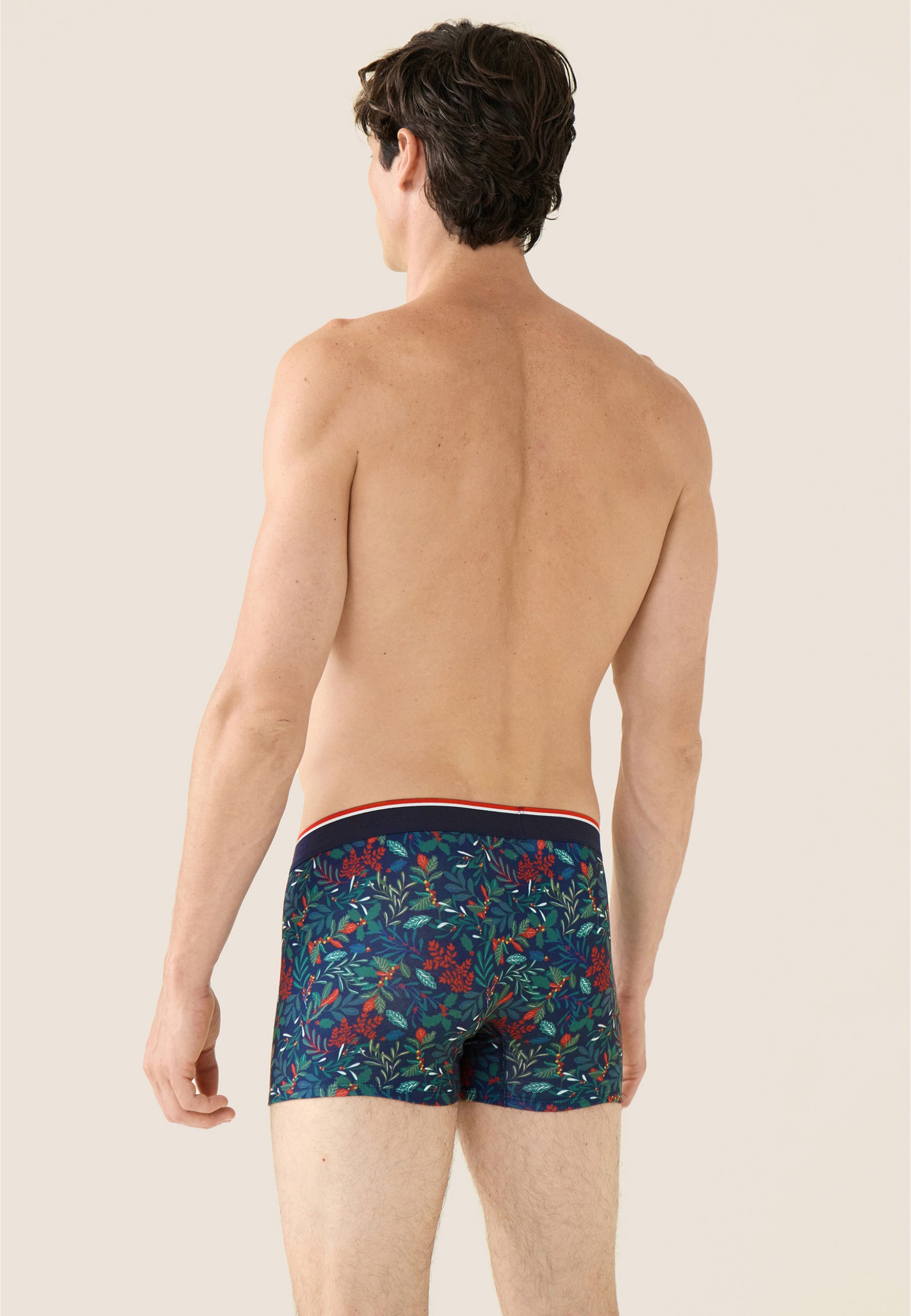 Boxer bleu marine imprimé houx - Marius Houx Marbre Vert