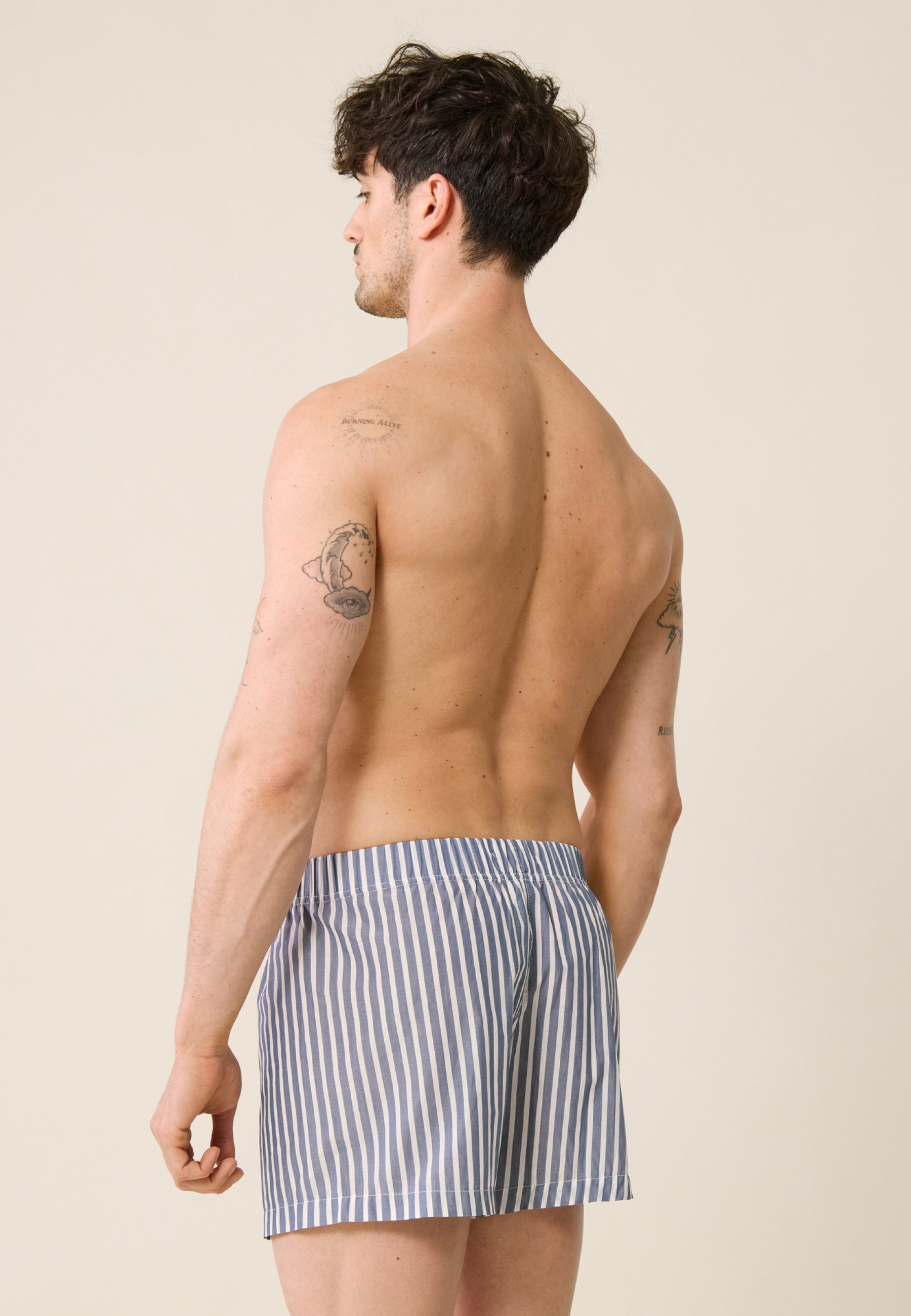Caleçon à rayures bleu et gris en coton - Jacques Rayures Bleu Gris