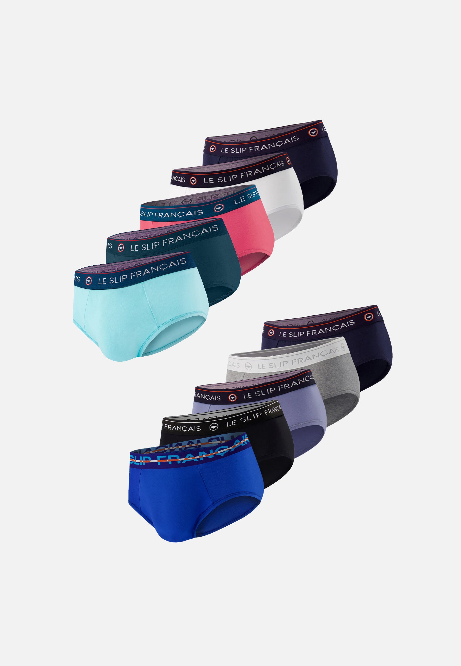 Pack of 10 cotton briefs - Navy, White, Teal, Aqua, Heather Grey, Cherry Pink, Black, Denim Blue, Nautical Blue