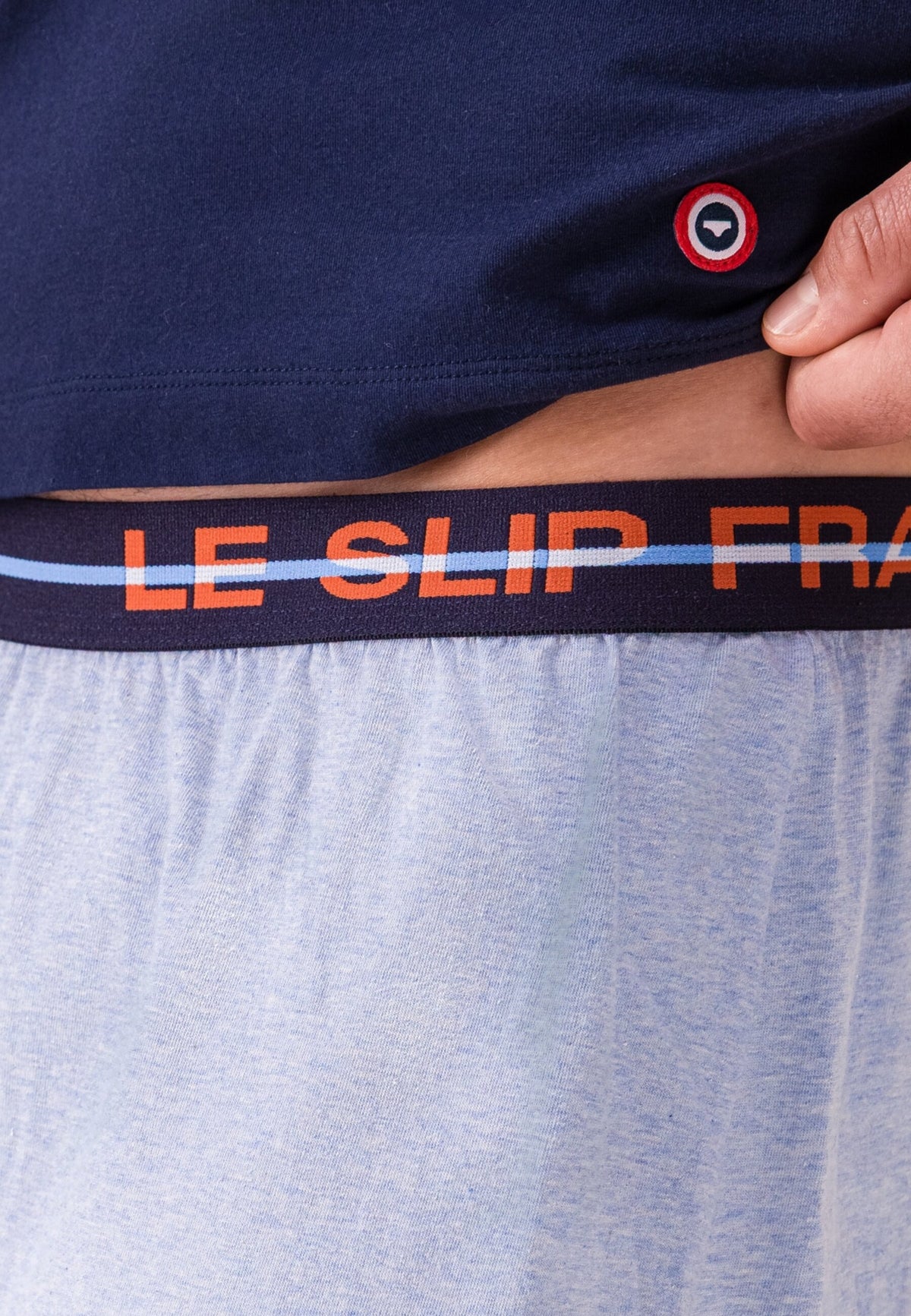 Ensemble pyjama haut et short en coton - Pyjama Haut Manches Courtes Formidable Marine Et Bas De Pyjama Court Invincible Bleu Ciel Chiné