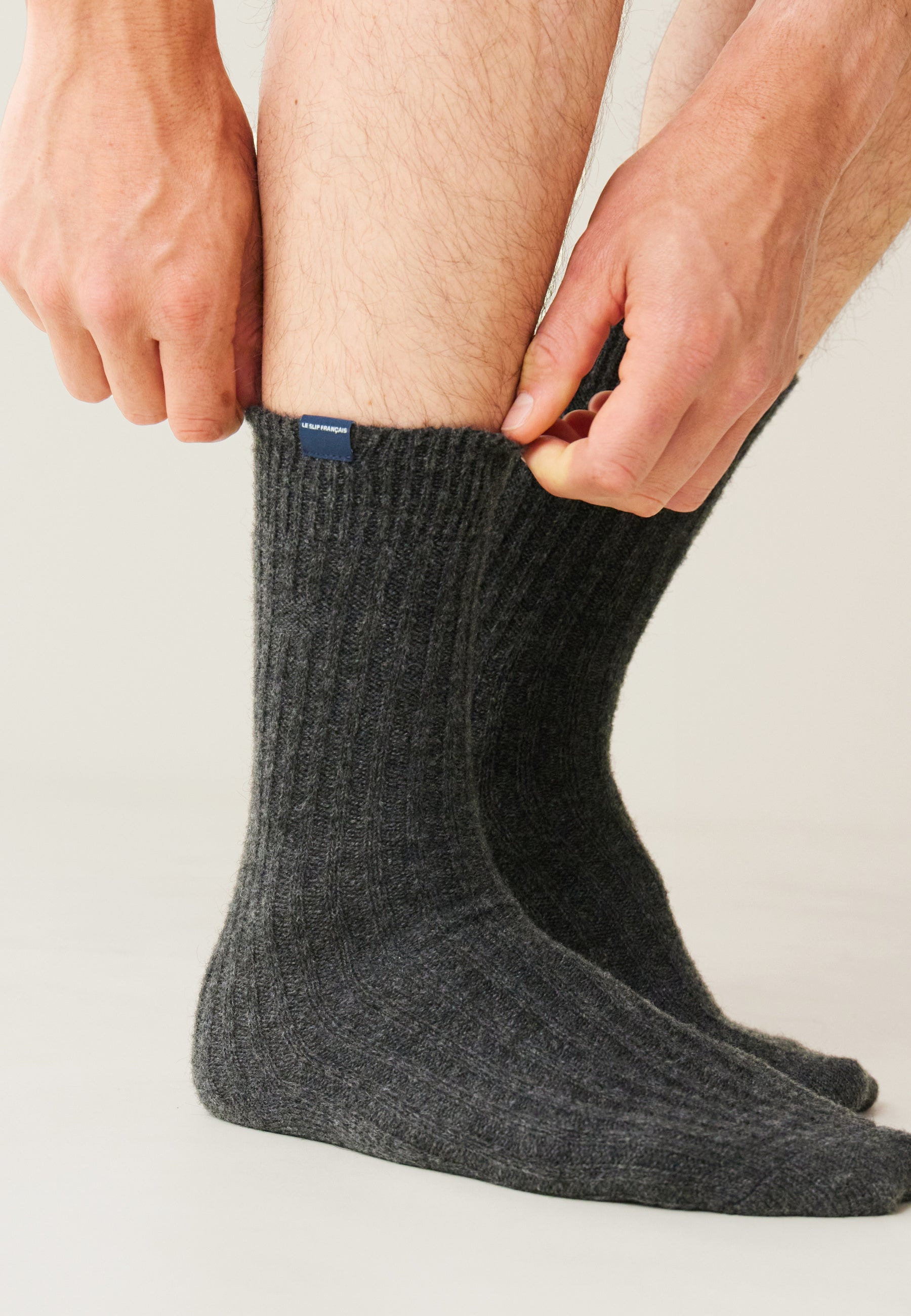 Lot de 2 chaussettes mi-hautes bleu marine et gris en mohair - Chaussettes Bleu Marine Gris