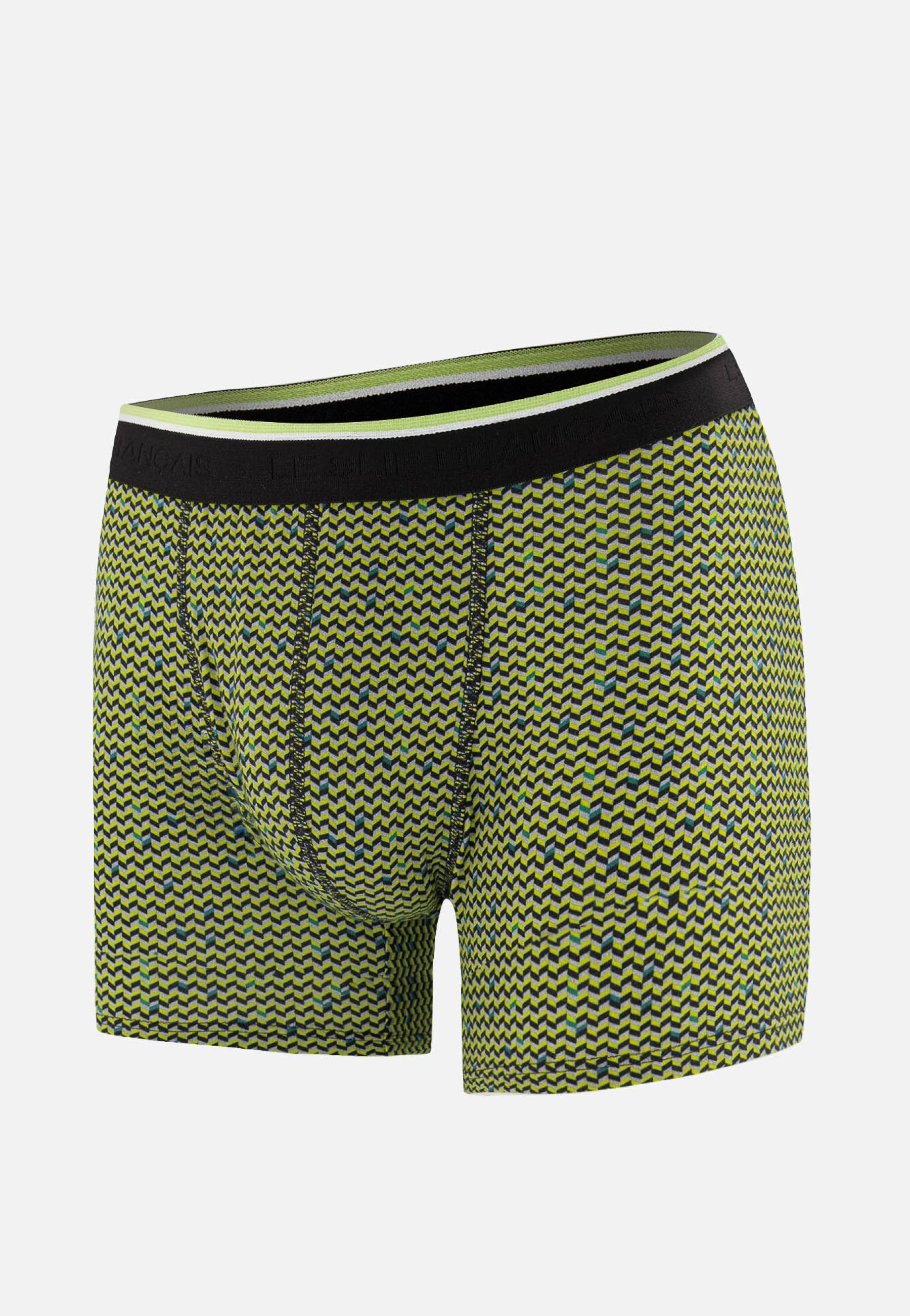 Boxer long à motif chevron jaune anis en coton - Michel Chevron Jaune Anis