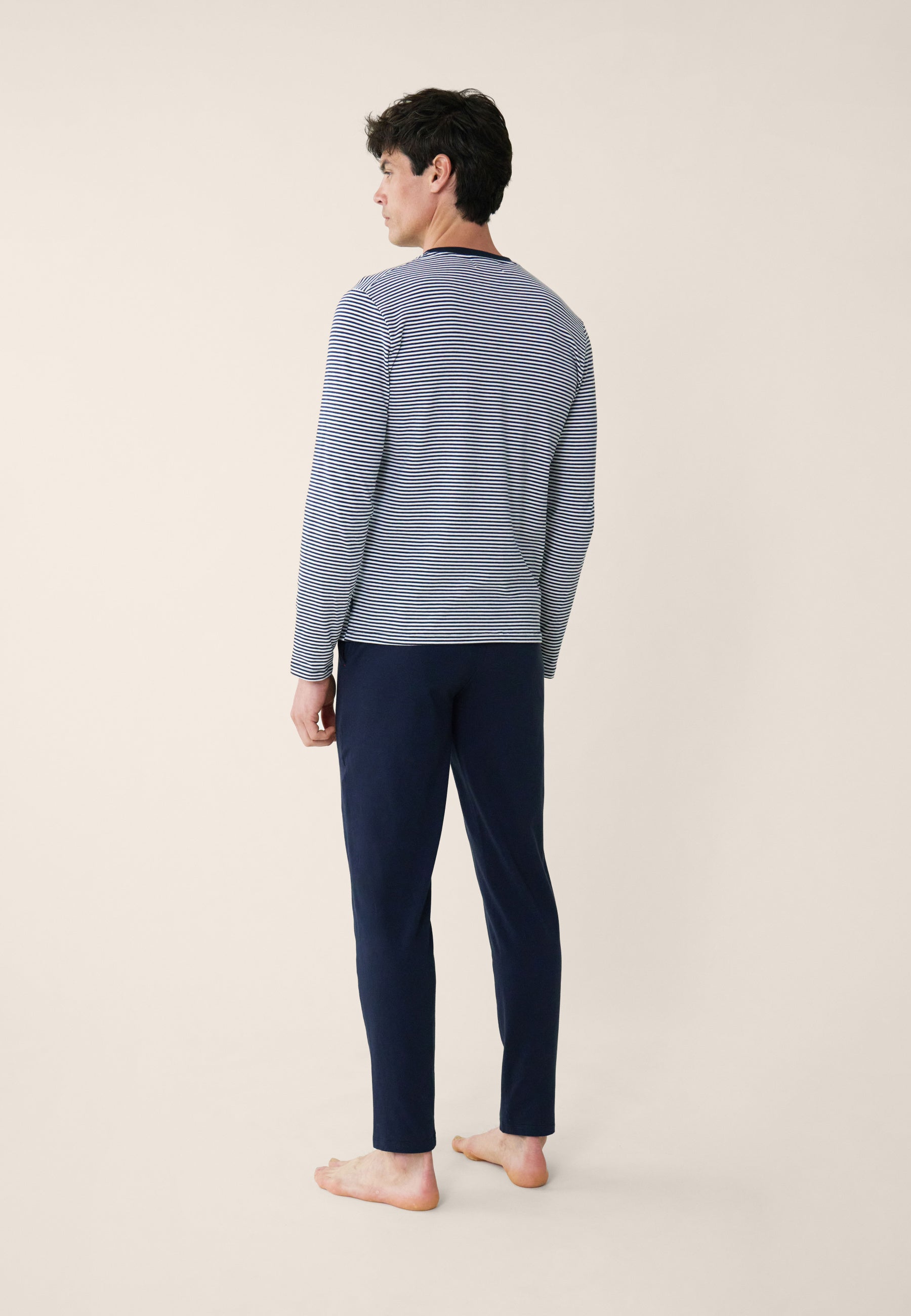 Navy blue cotton pyjama set with striped top and trousers - Navy Blue Striped Pyjama Pack