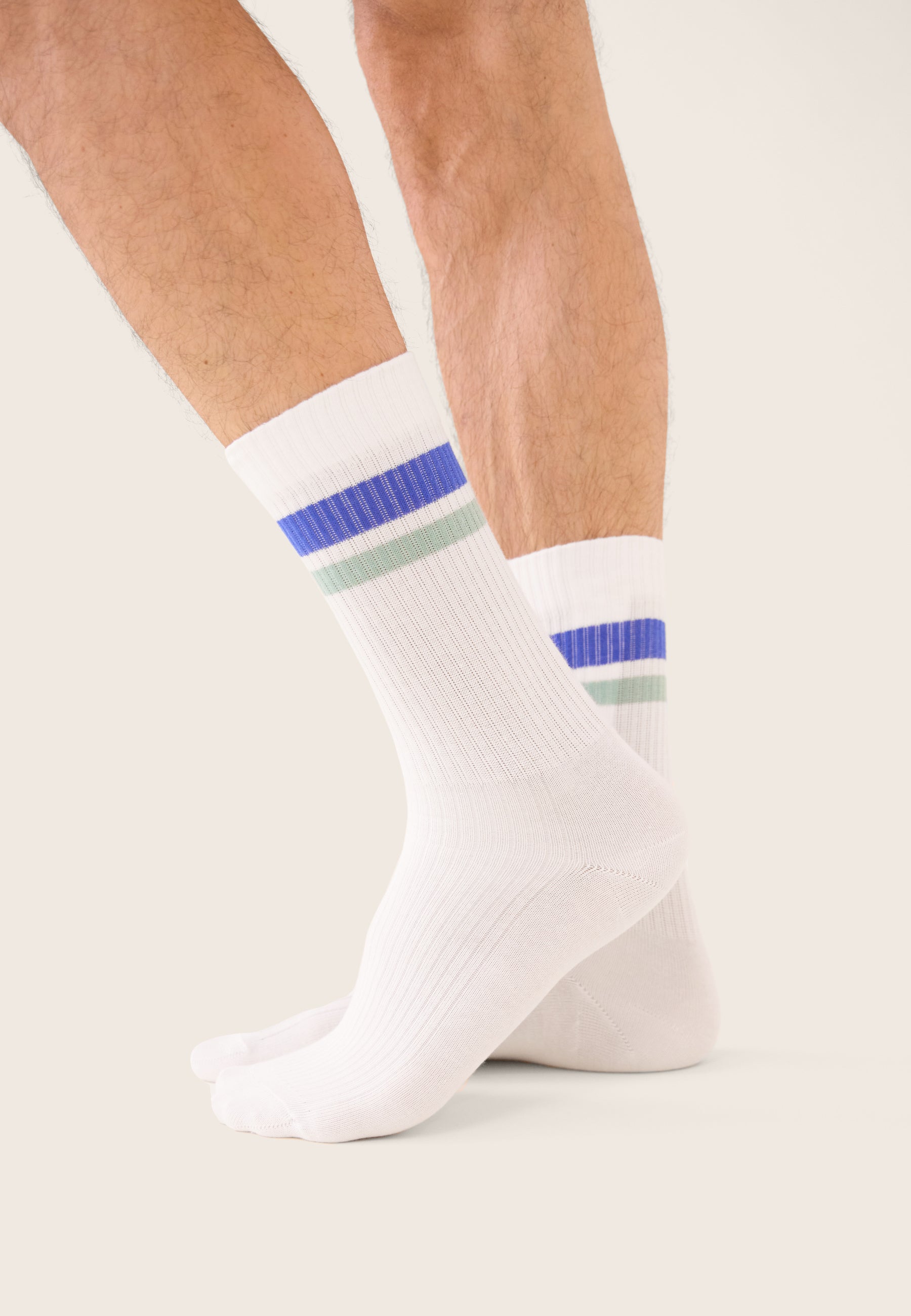 Lot de 2 chaussettes de sport mi-hautes rayées - Chaussettes Fantaisies Bleu Nautique Vert Azur