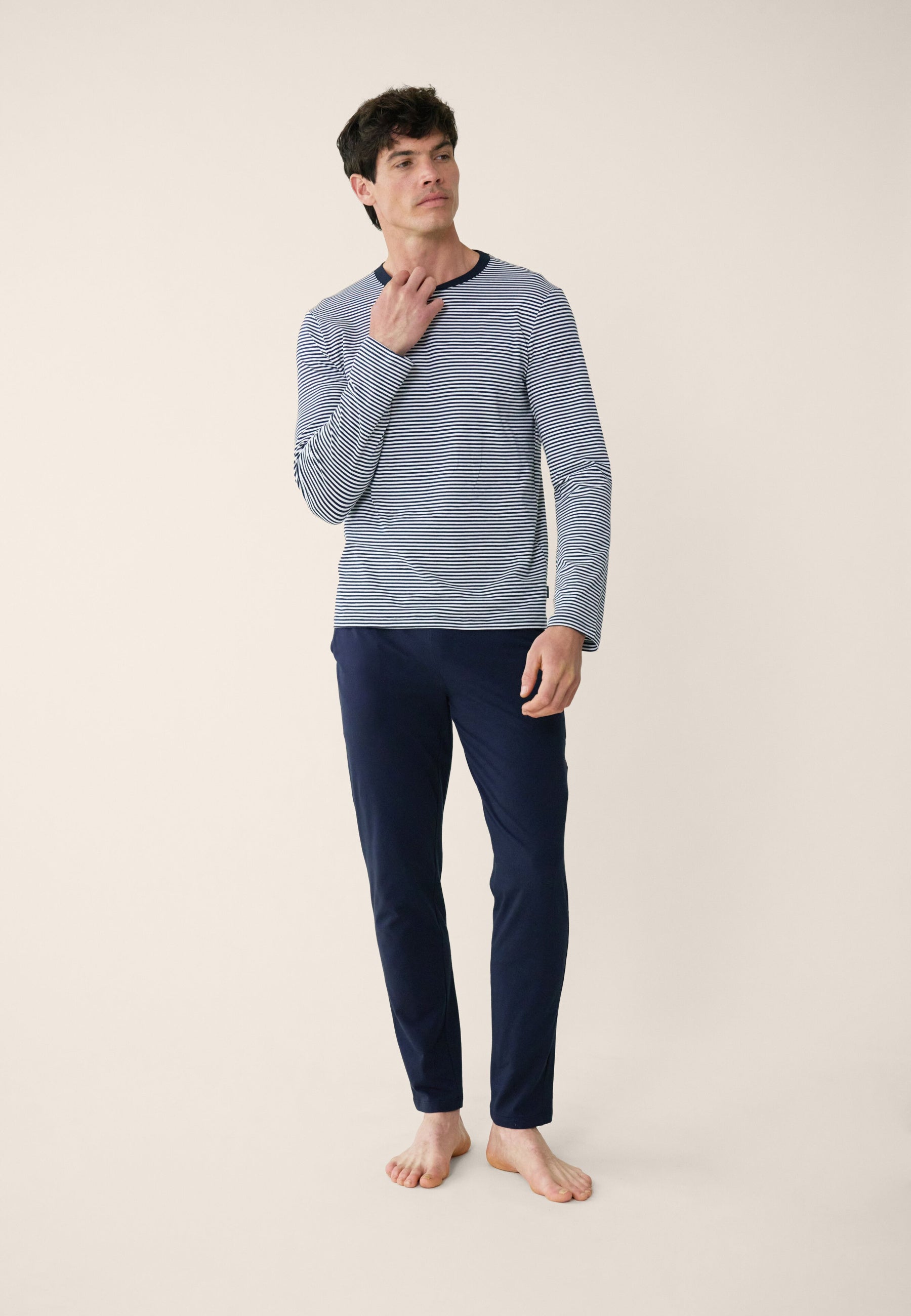 Ensemble pyjama haut marinière et pantalon bleu marine en coton - Pyjama Haut Manches Longues Et Bas De Pyjama Long Jeason Marine Marinière