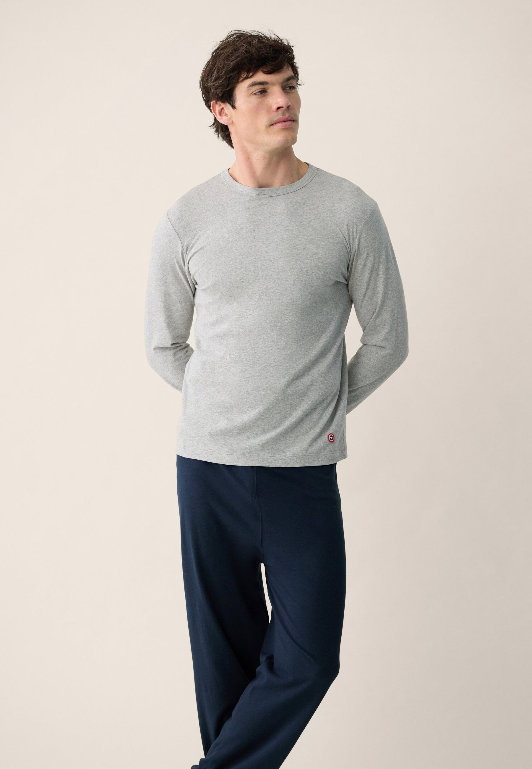 T-shirt homme gris à manches longues en coton - Superbe Gris Chine
