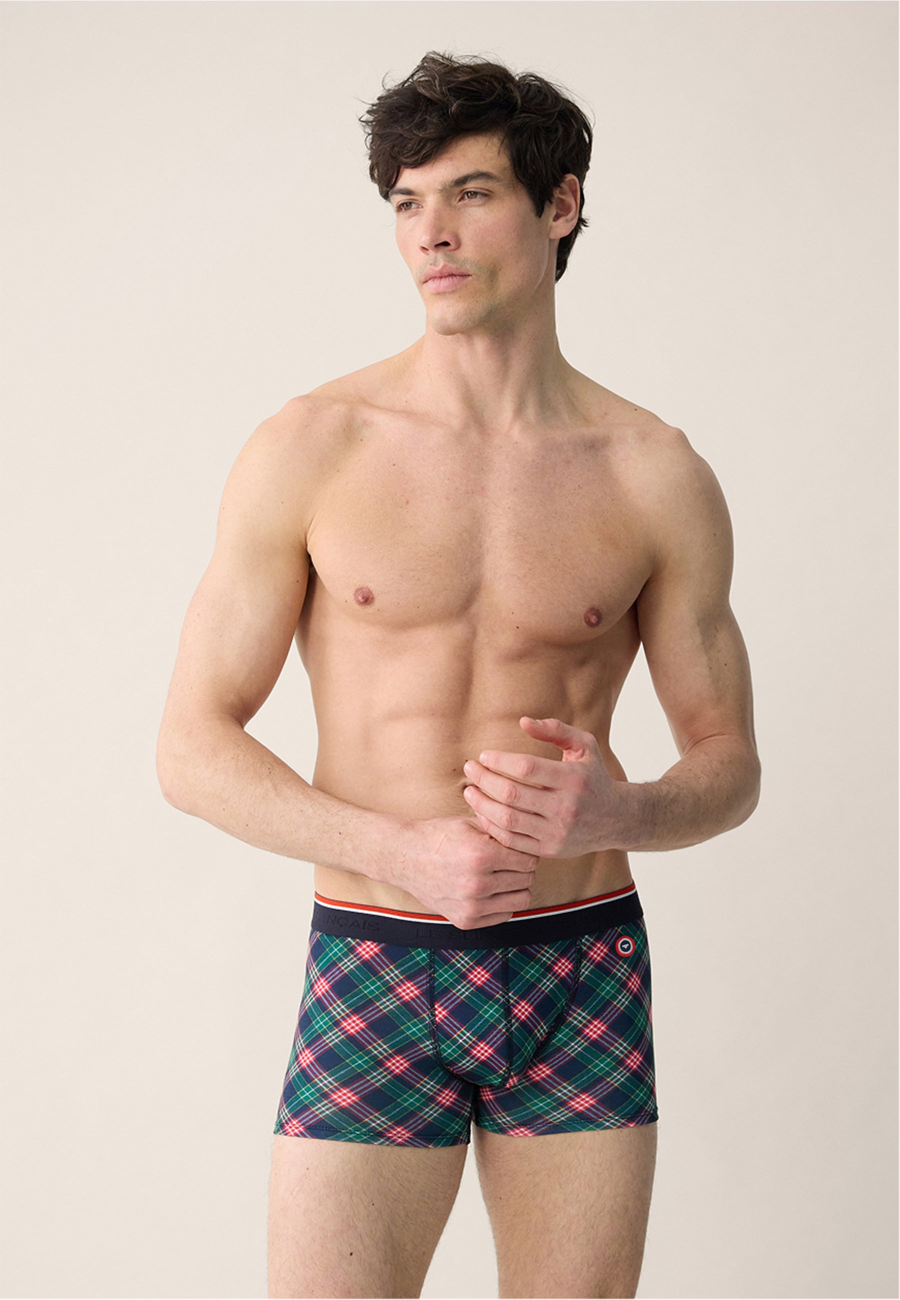 Pack of 3 cotton boxer shorts - Navy Red Tartan Embroidered Boxer Shorts Beautiful Pack