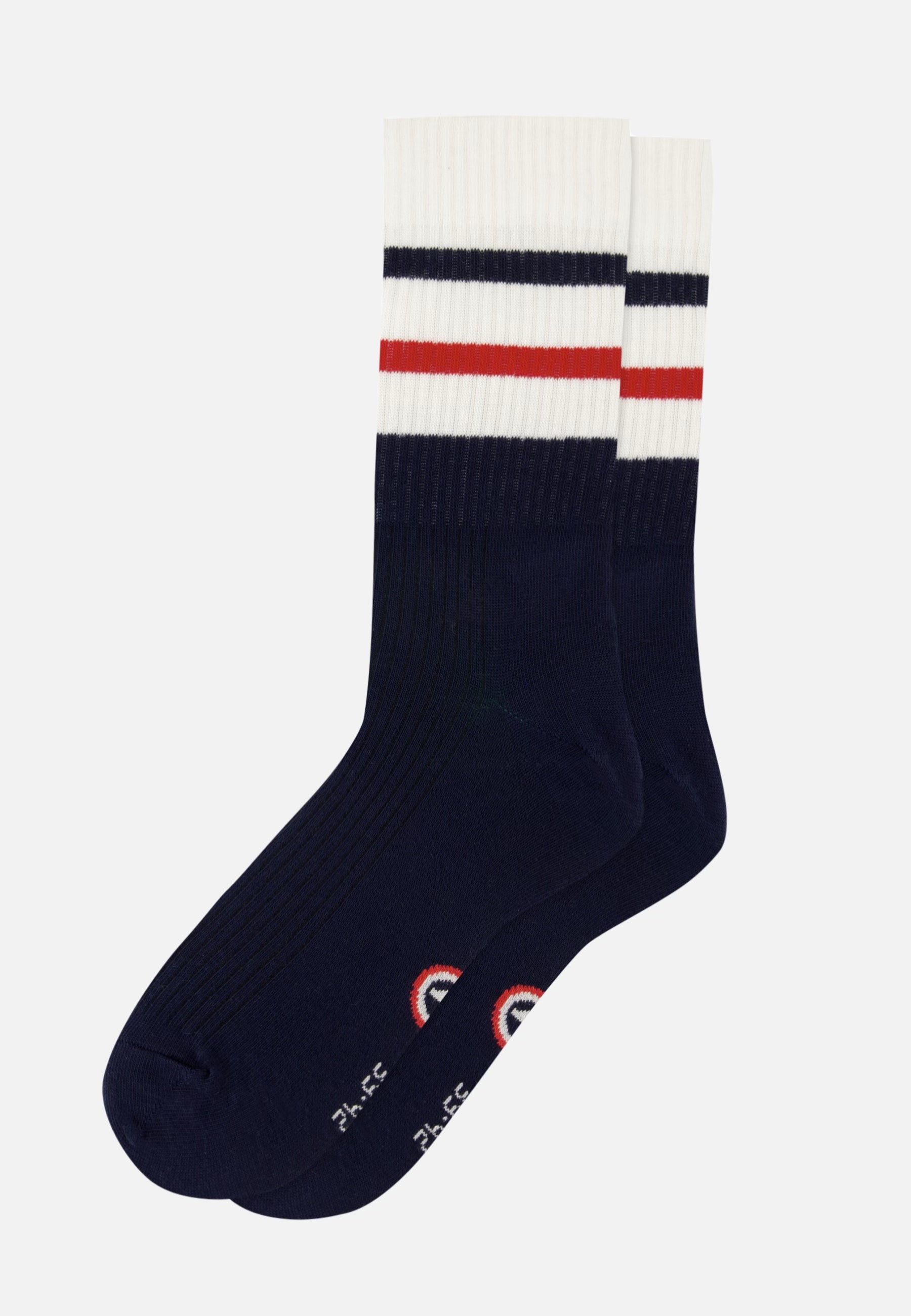 Chaussettes de sport mi-hautes rayées marine blanc et rouge - Wilfried Bloc Marine Blanc Rouge
