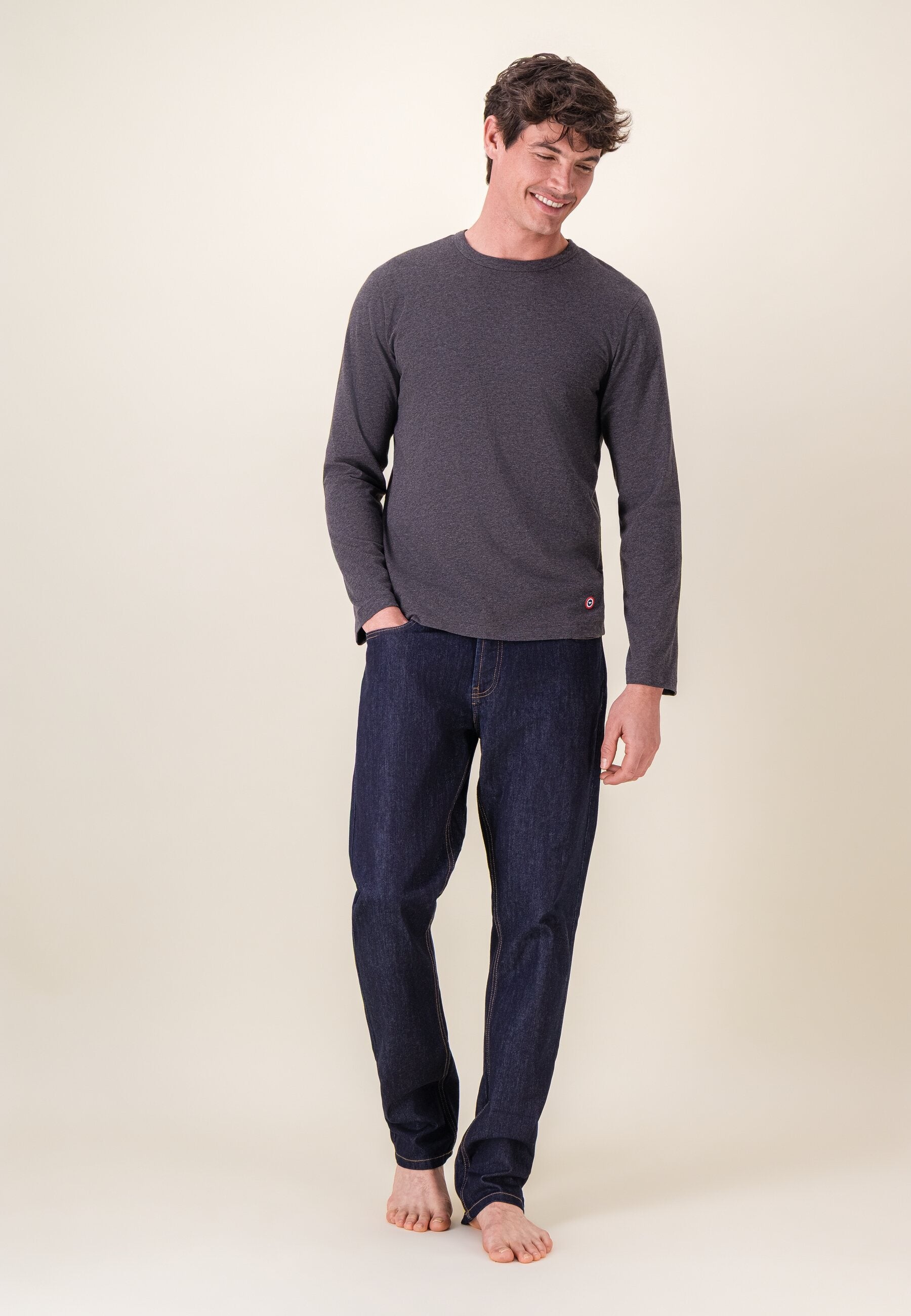 T-shirt à manches longues gris en coton - Superbe Gris Anthracite