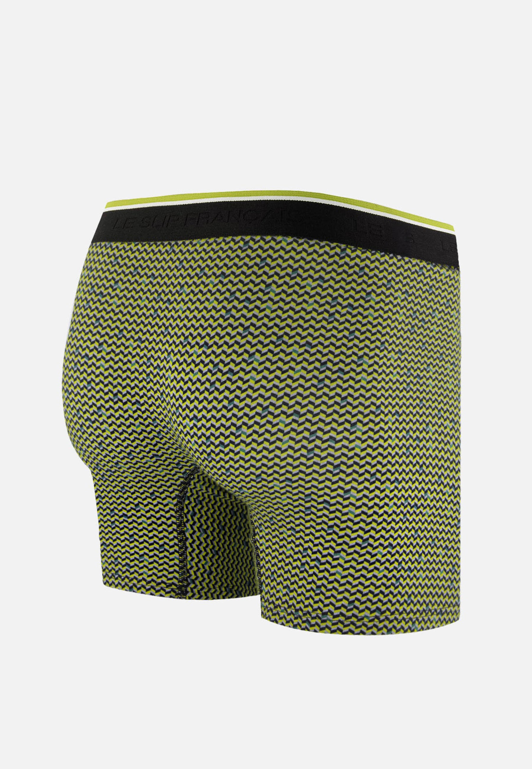 Boxer long à motif chevron jaune anis en coton - Michel Chevron Jaune Anis