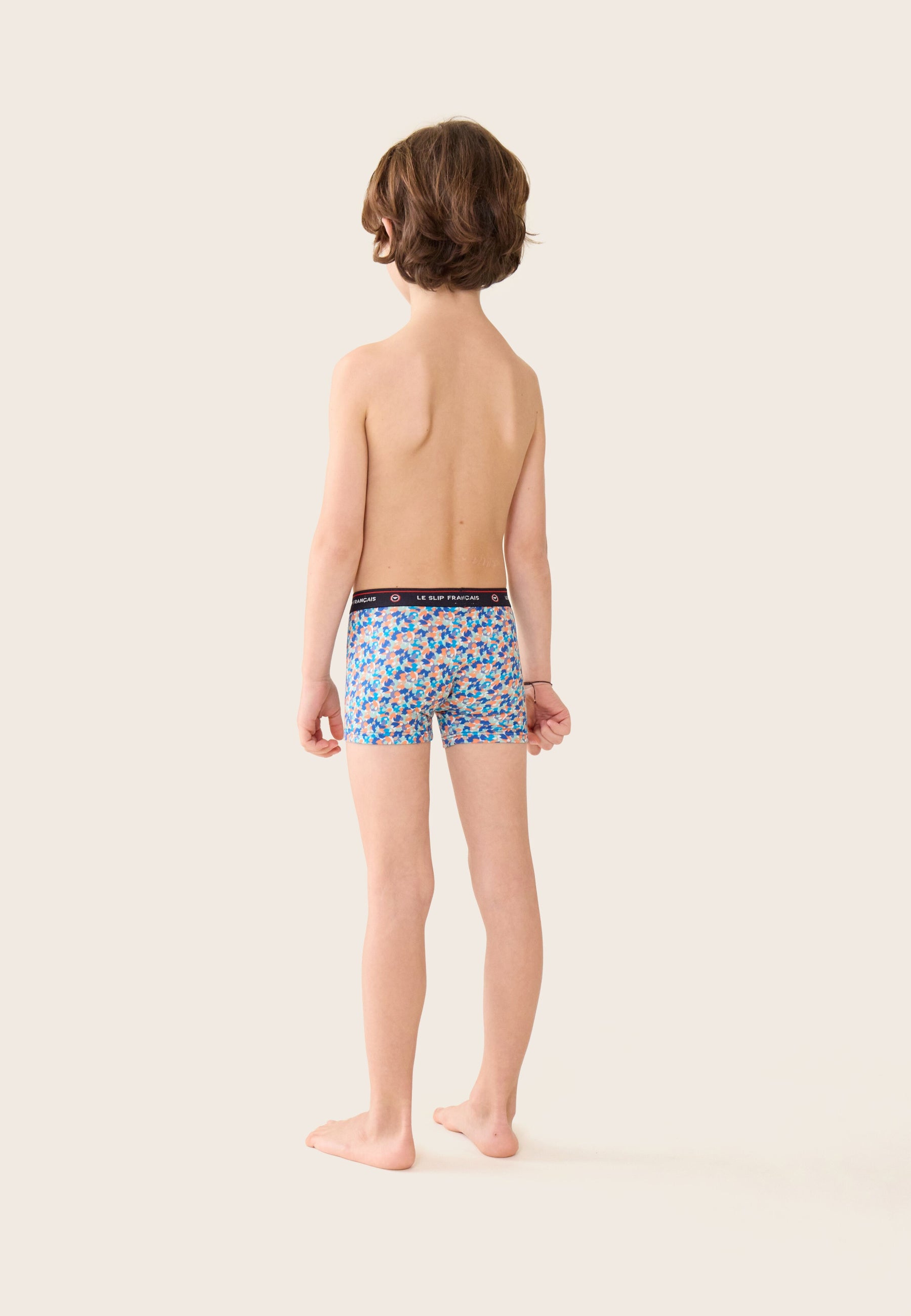 Boxer enfant bleu à motif confetti en coton - Petit Joseph Confetti Bleu Nautique