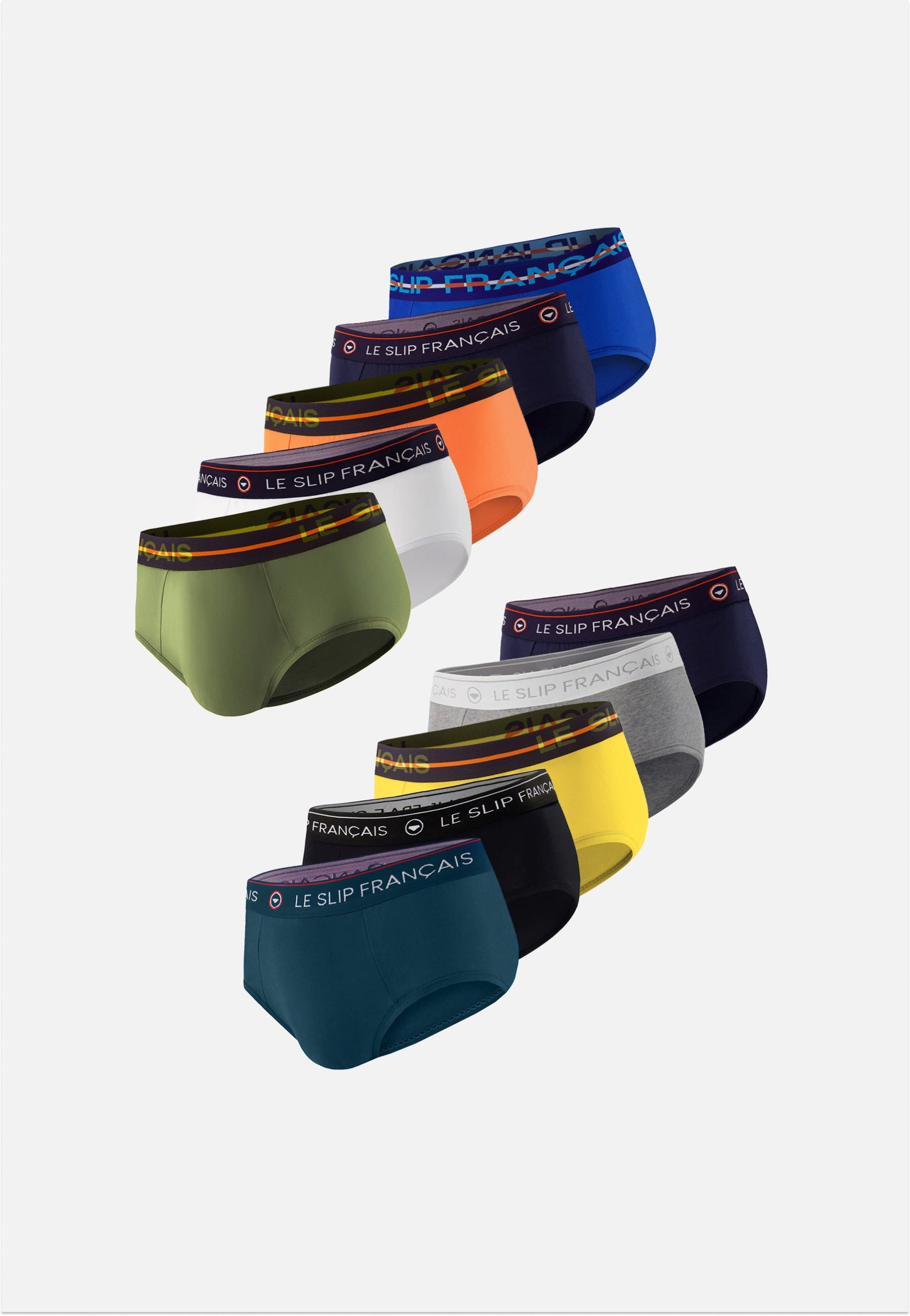 Pack of 10 cotton briefs - Heather Grey, Navy, Orange, White, Black, Khaki, Veronese, Yellow, Teal, Nautical Blue