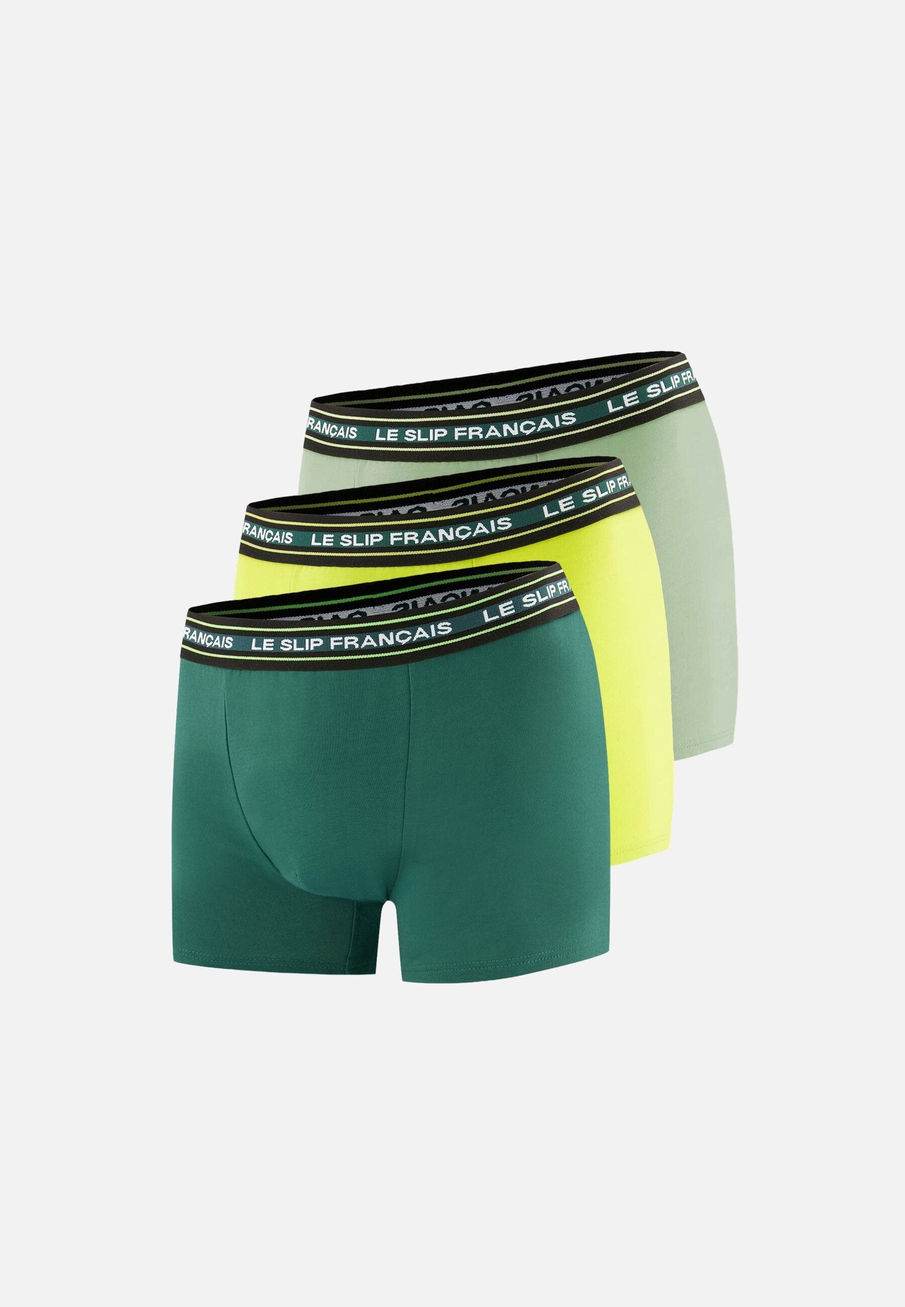 Lot de 3 boxers en coton - Boxers Vert Forêt Jaune Anis Vert Sauge