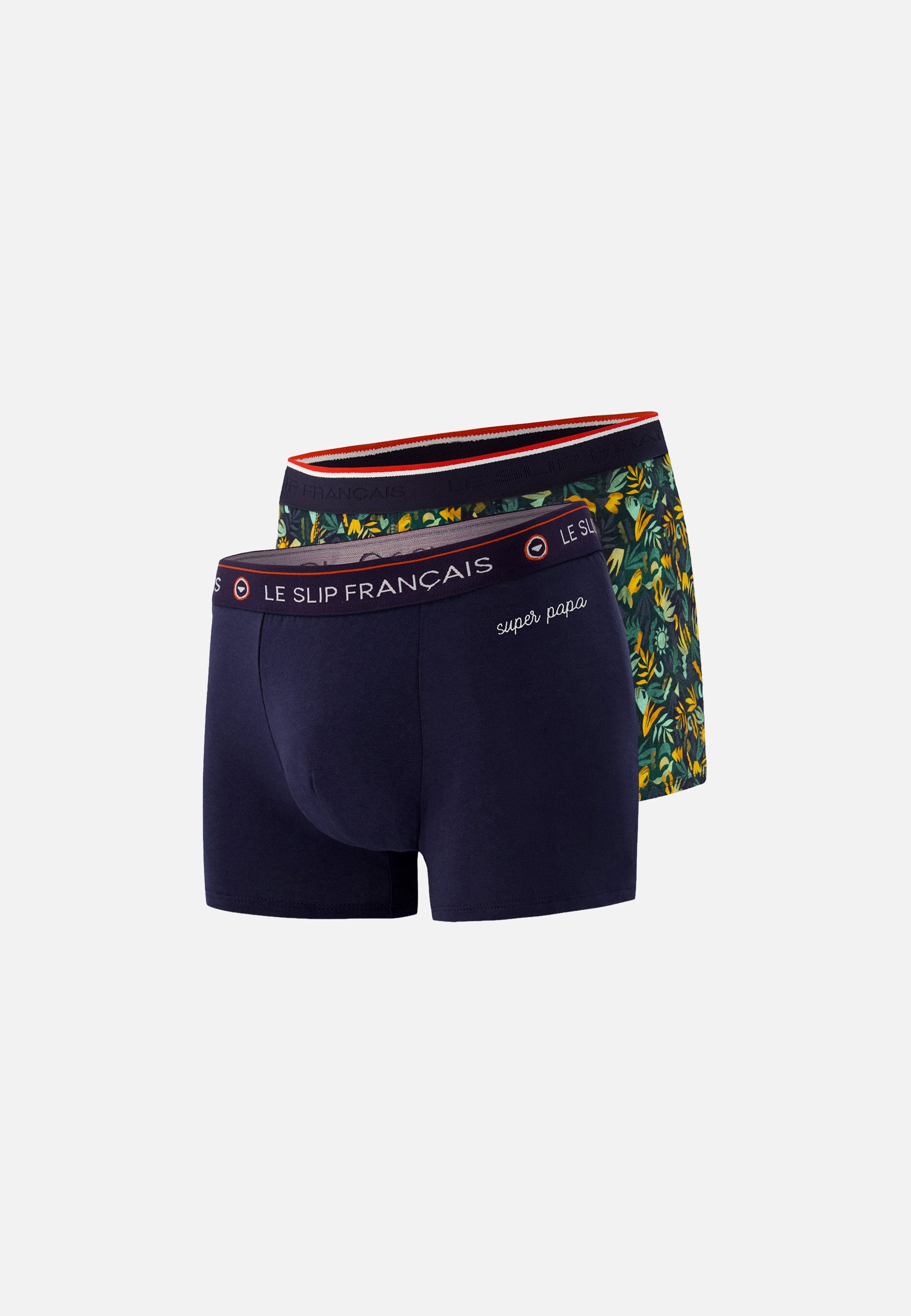 Lot de 2 boxers en coton - Boxers Kaki Marine Brodé Super Papa