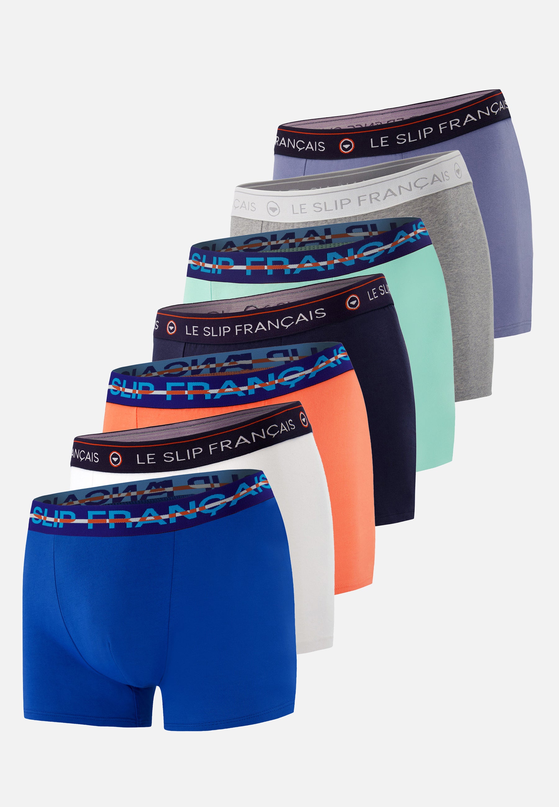 Pack of 7 cotton boxer shorts - Navy, White, Denim Blue, Orange, Grey, Nautical Blue, Azure Green