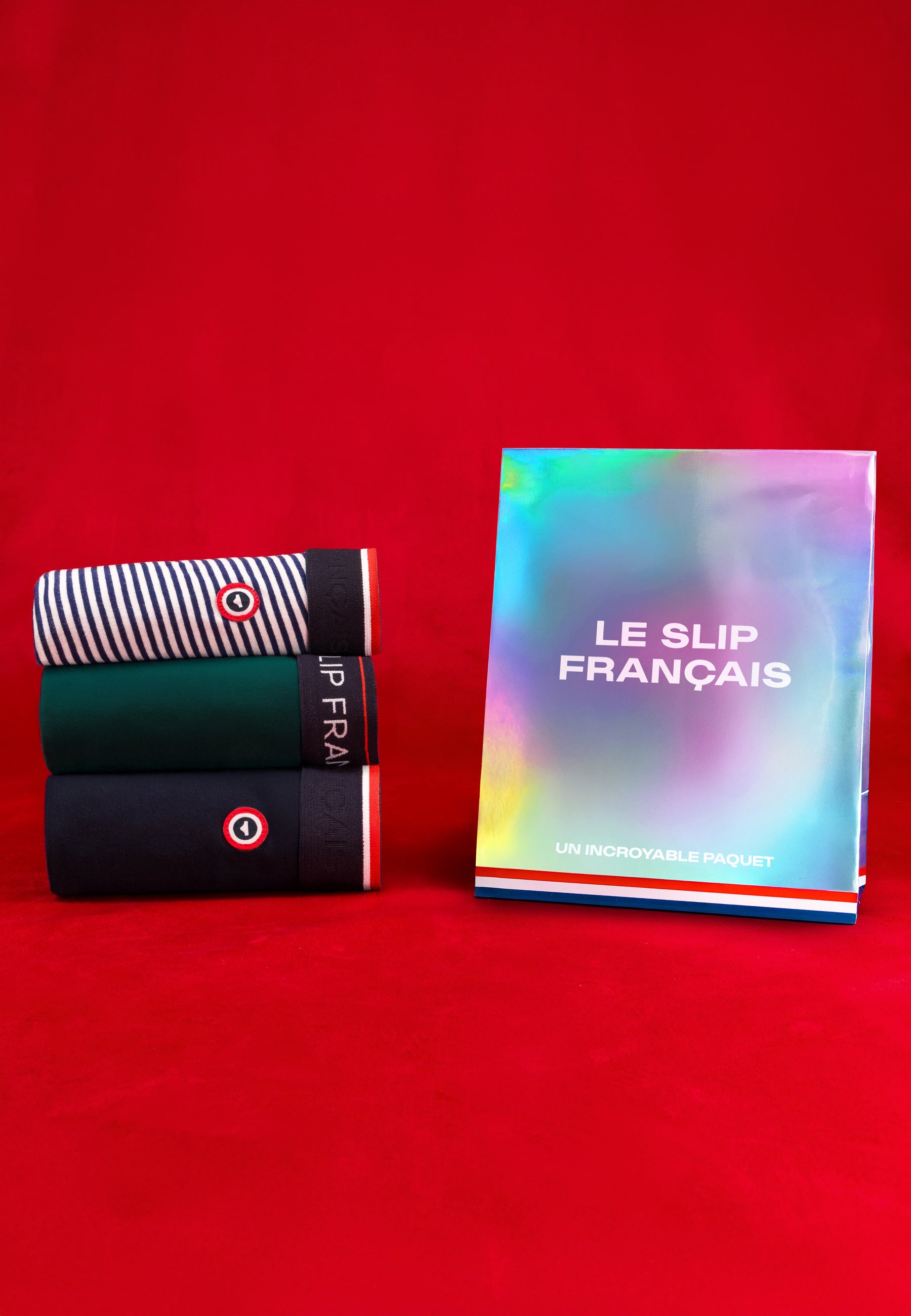 Pack of 3 long cotton boxer shorts - Long boxer shorts in navy and pine green striped pattern