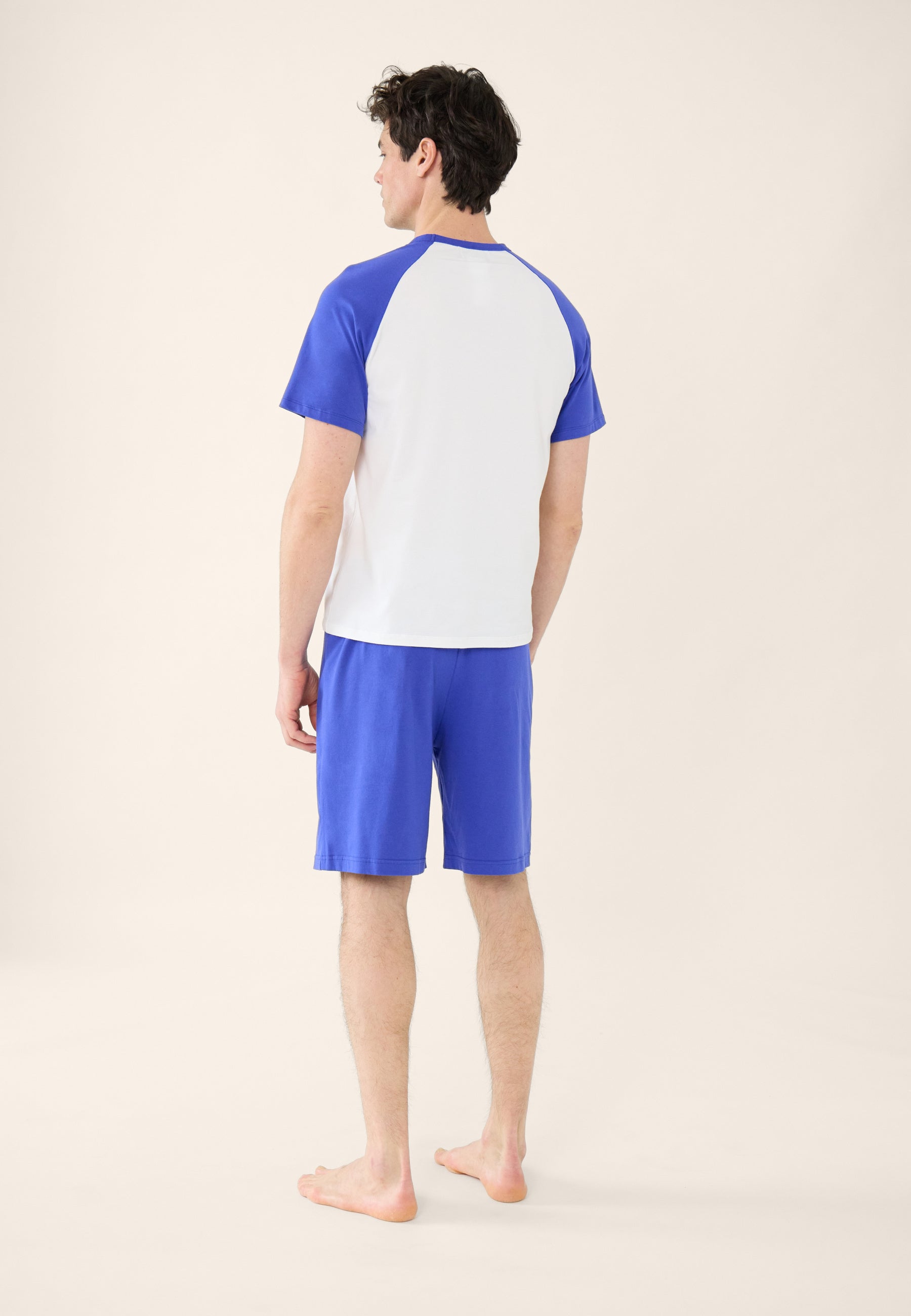 Cotton T-shirt and shorts pajama set - Nathanael short-sleeved pajamas in white and dazzling blue