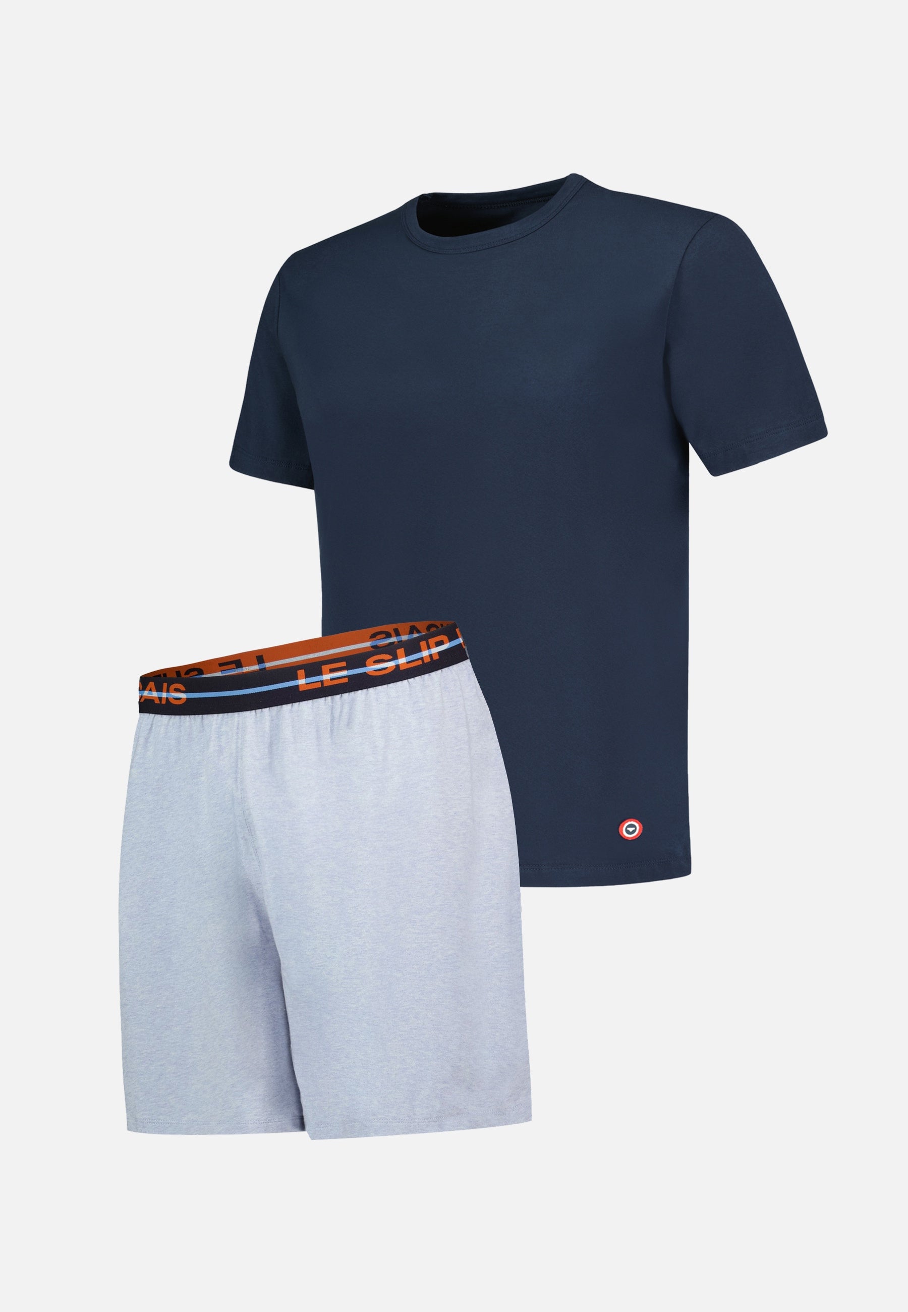 Ensemble pyjama haut et short en coton - Pyjama Haut Manches Courtes Formidable Marine Et Bas De Pyjama Court Invincible Bleu Ciel Chiné