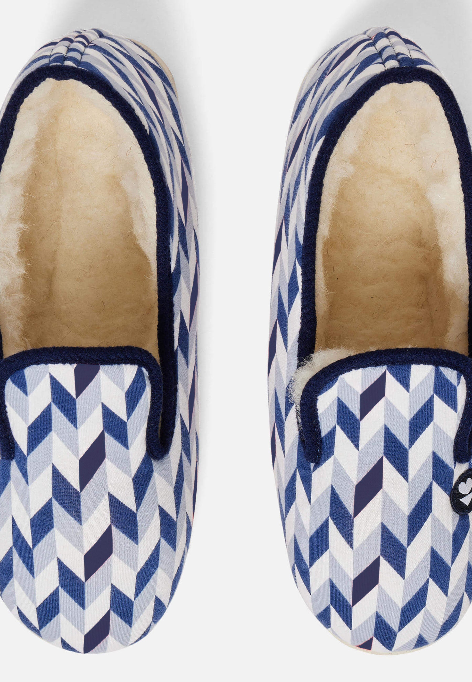 Chaussons d'intérieur en laine - Pantoufles Chevron Bleu Blanc Noir