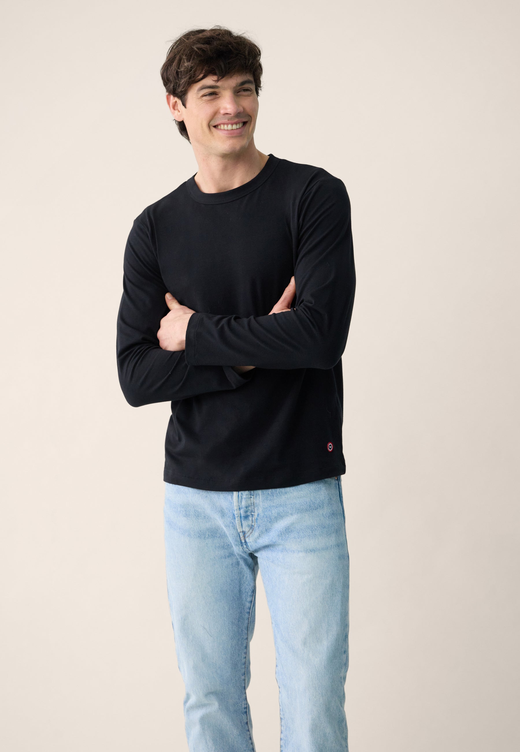 Men's Black Long Sleeve Cotton T-Shirt - Superb Black