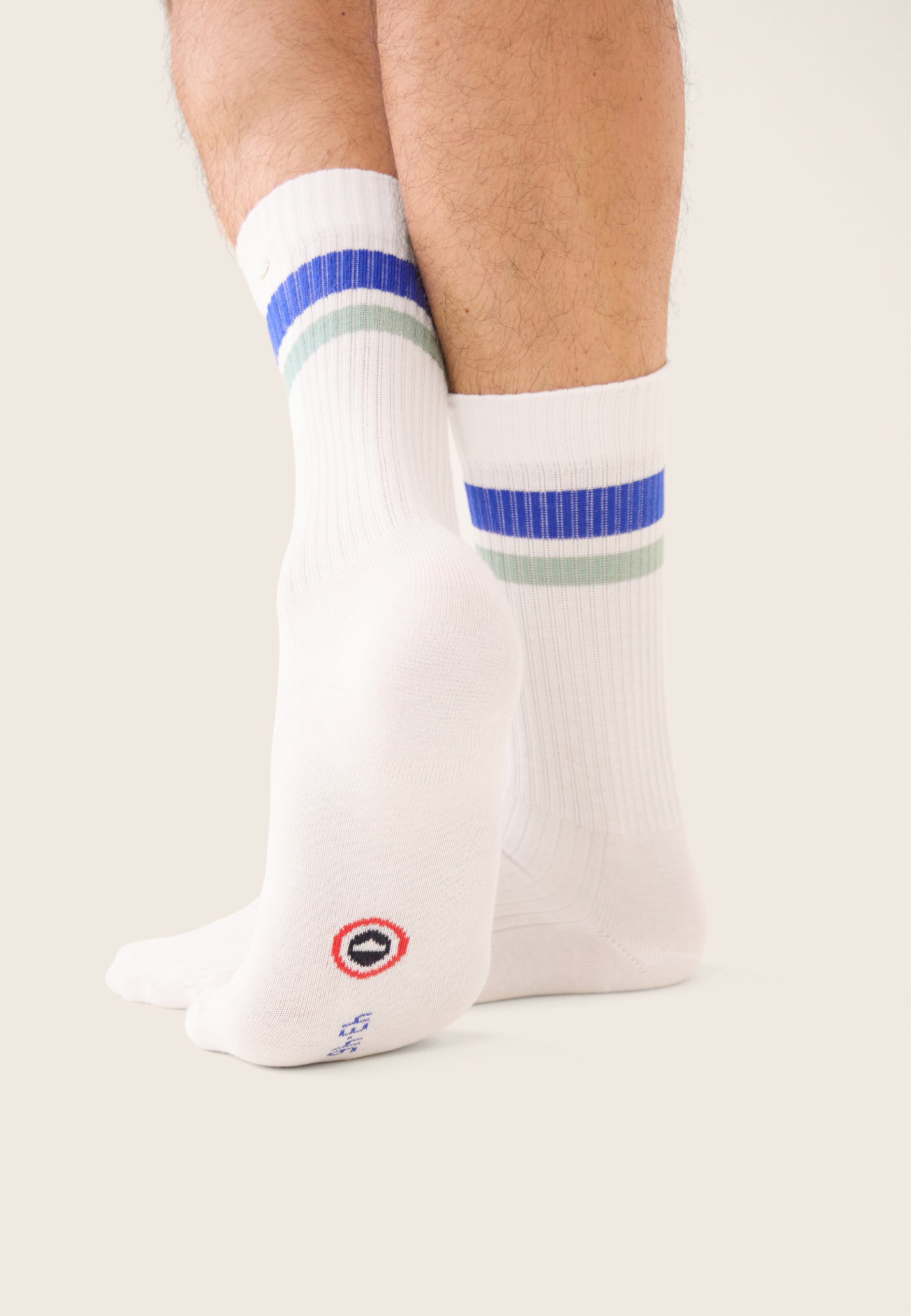 Chaussettes de sport mi-hautes rayées bleu et vert - Wilfried Horizontal Bleu Nautique Vert Azur