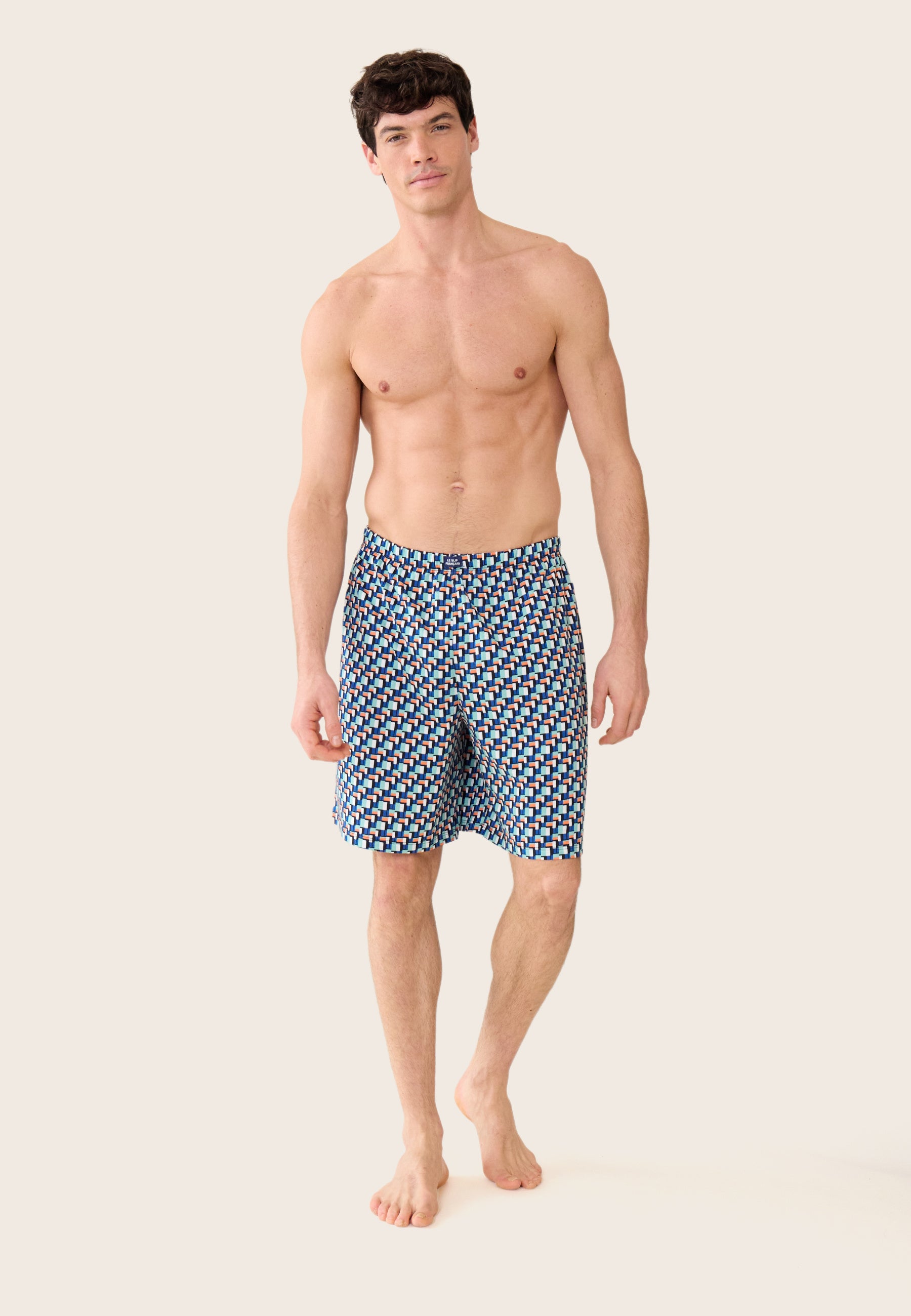 Short pajama bottoms with a Corbusier pattern in cotton - Fredy Corbusier Azure Green