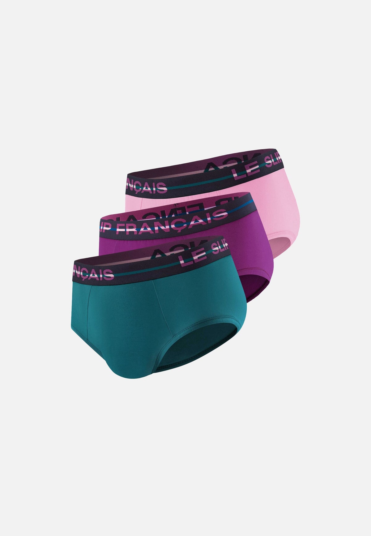 Lot de 3 slips en coton - Slips Violet Bleu Canard Rose