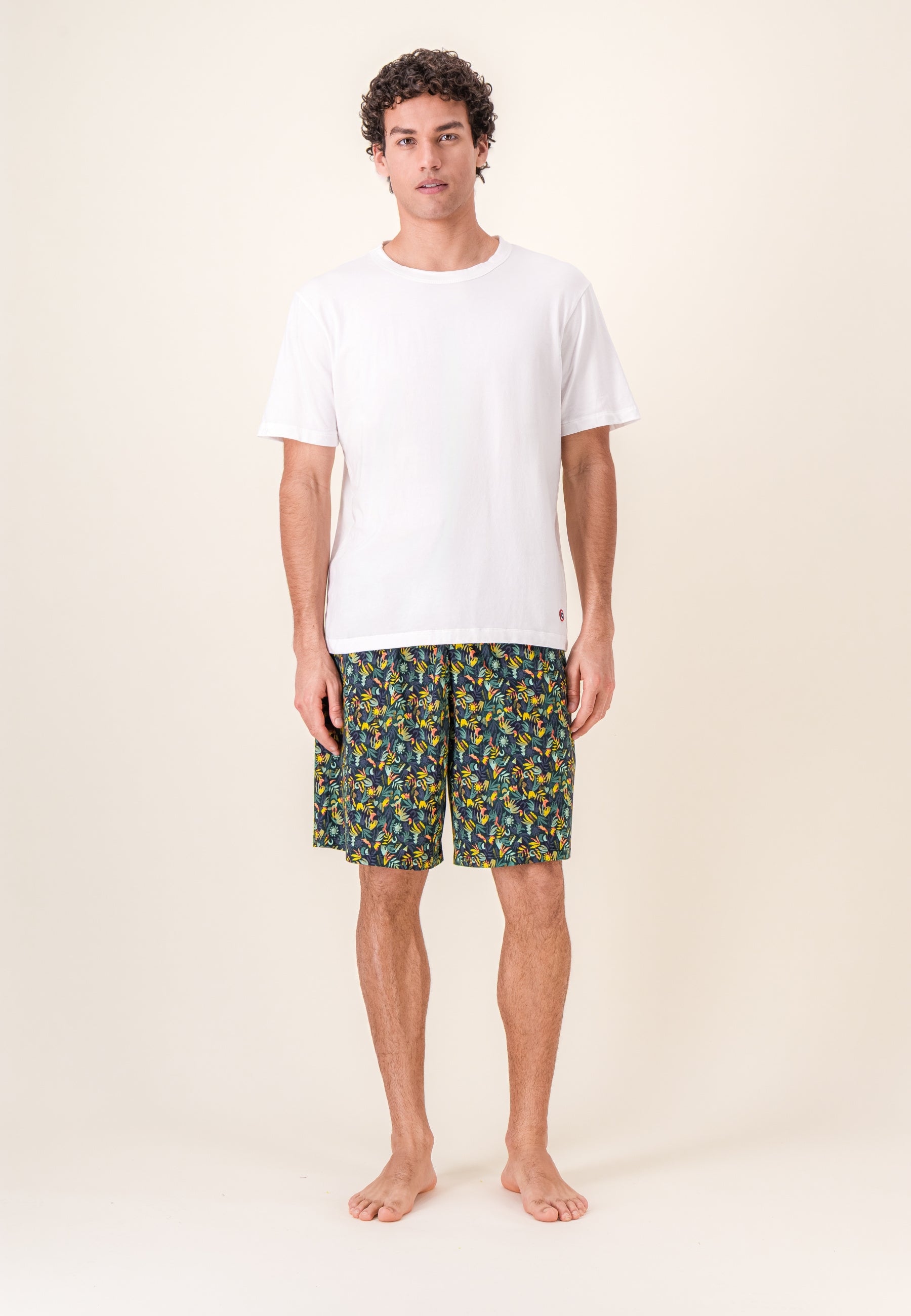 Cotton pyjama set (top and shorts) - Short-sleeved pyjama top, Formidable Blanc, and pyjama bottoms, Fredy Corbusier