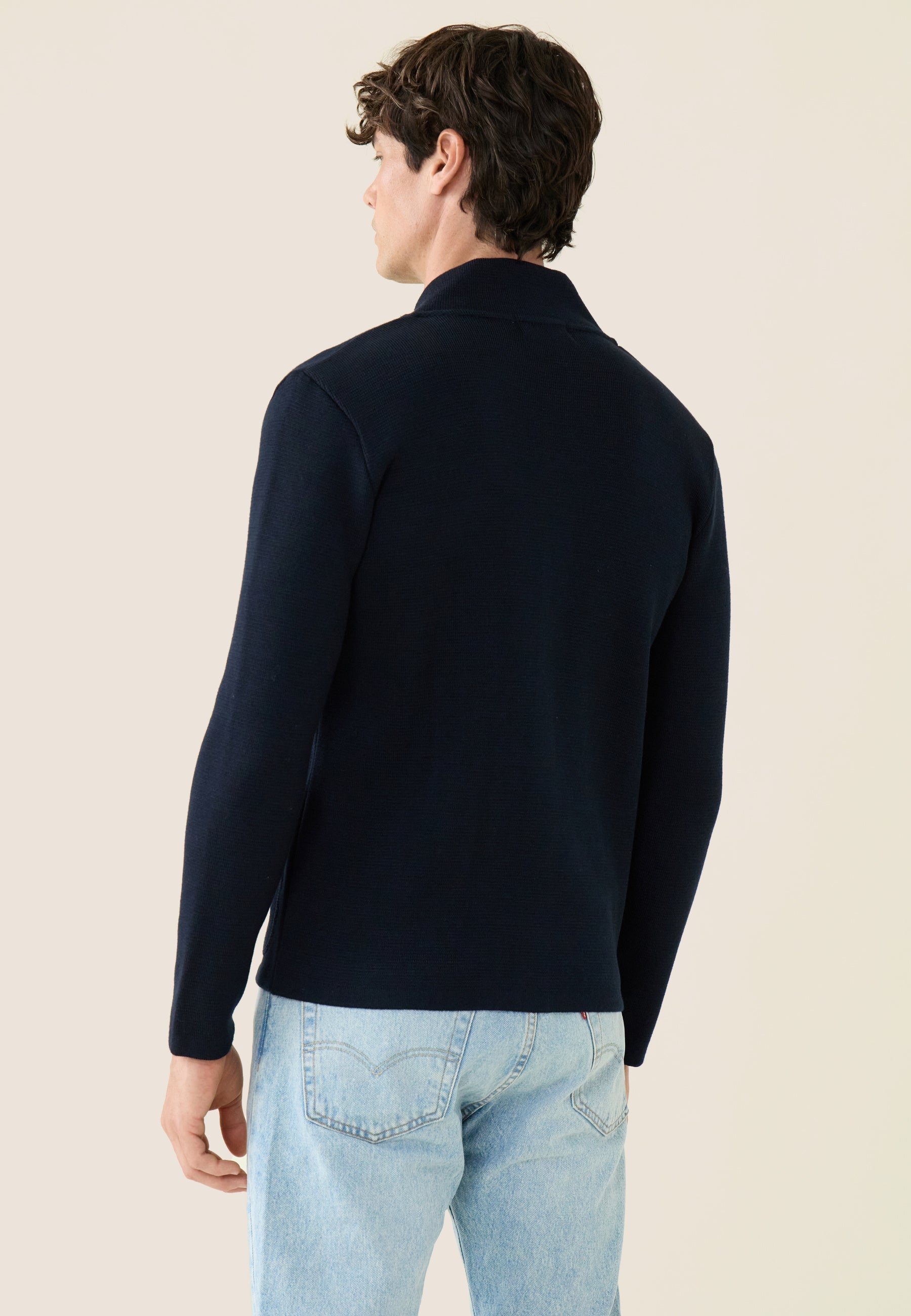 Men's navy blue knitted cardigan - Eloi Marine