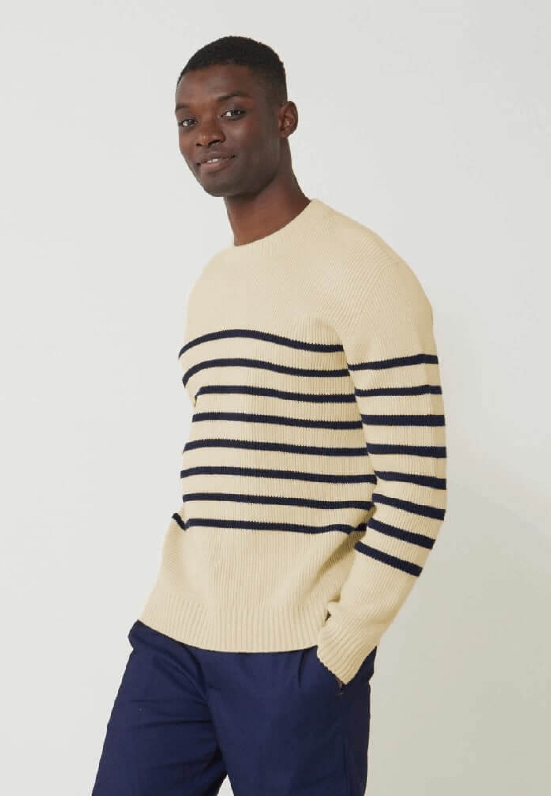 Pull mixte en laine française - Lude Marinière Ecru Marine