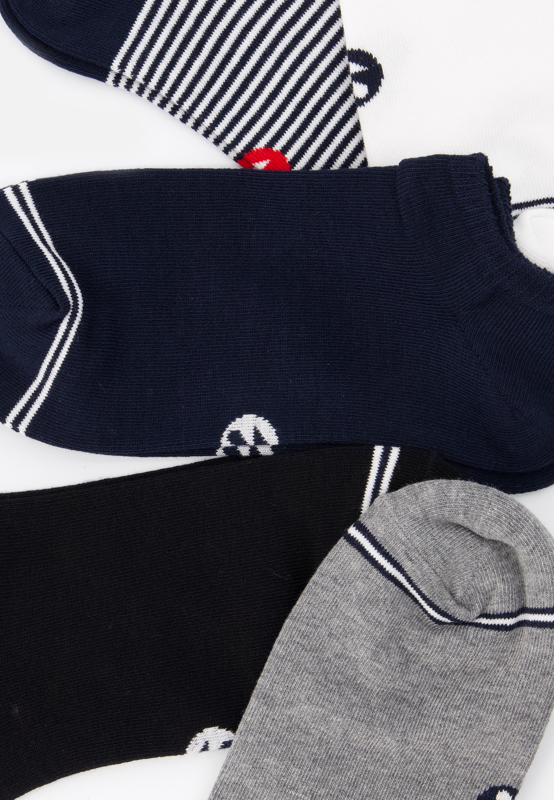 Pack of 5 pairs of low socks - Mariniere Navy Grey China White Black