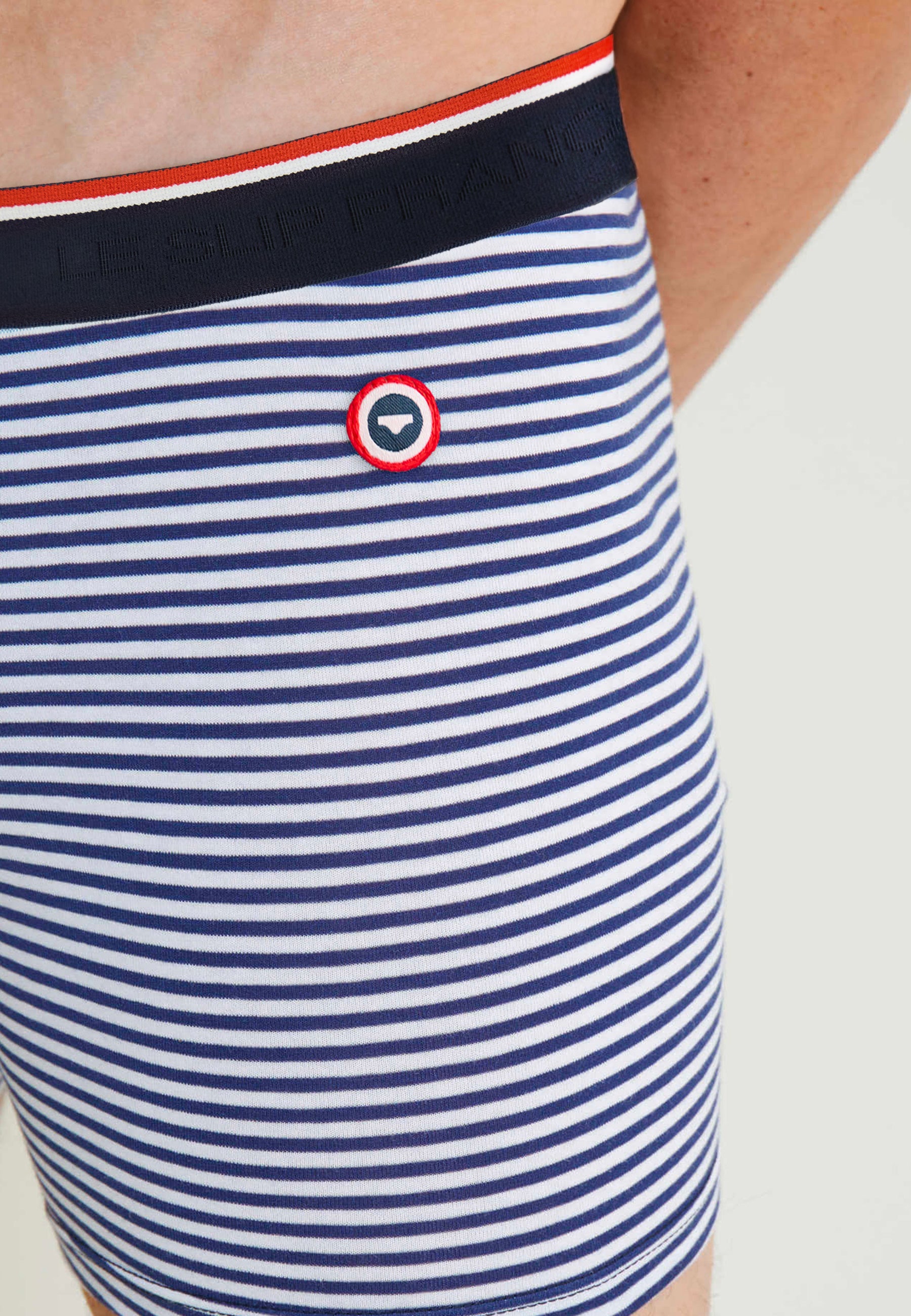 Boxer long marinière bleu en coton - Michel Mariniere