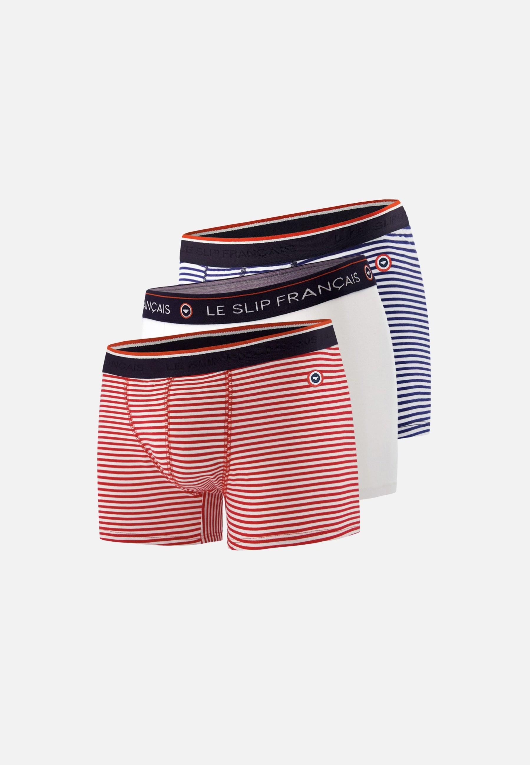 Lot de 3 boxers en coton - Boxers Marinière Rouge Blanc Marinière Bleu
