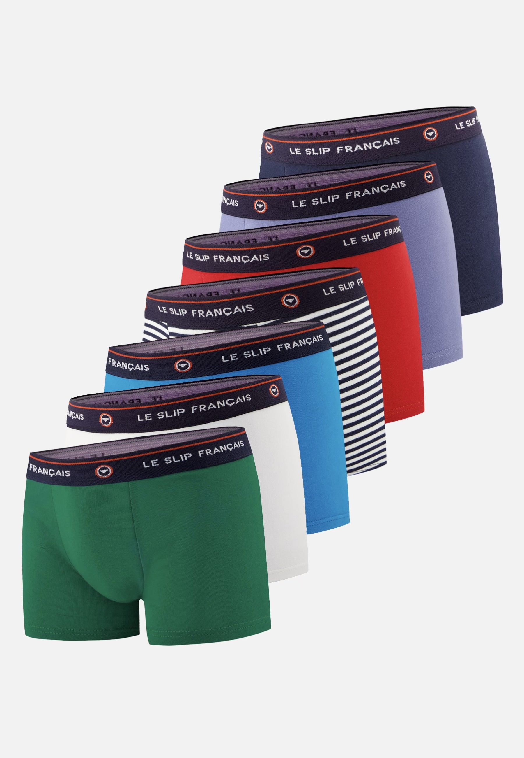 Lot de 7 boxers enfant en coton - Boxers Emeraude Marine Rouge Bleu Jean Bleu Fluo Marinière Blanc