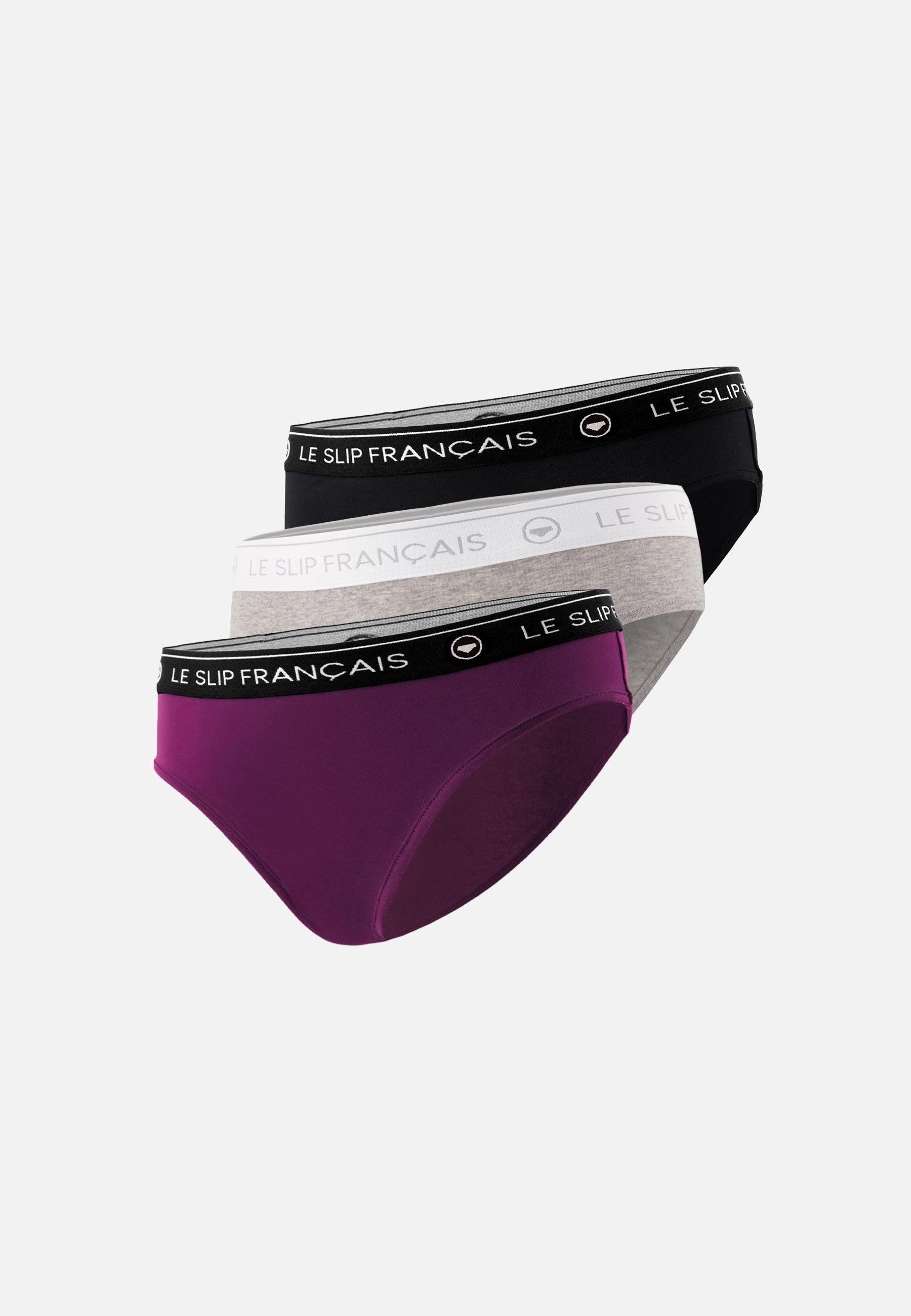 Lot de 3 culottes en coton - Culottes Rieuse Prune Noir Gris Chiné