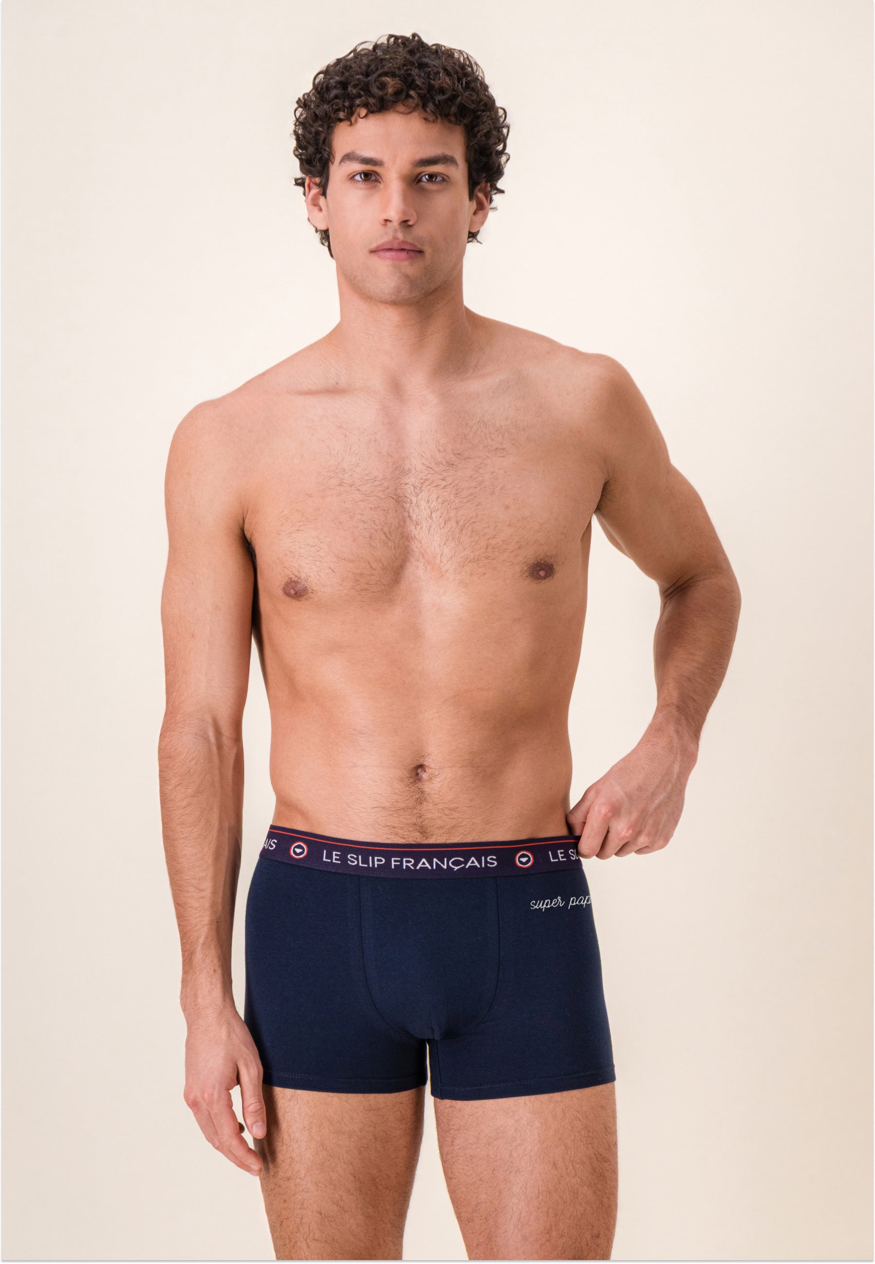 Boxer bleu marine en coton - Redoutable Marine Brodé Super Papa