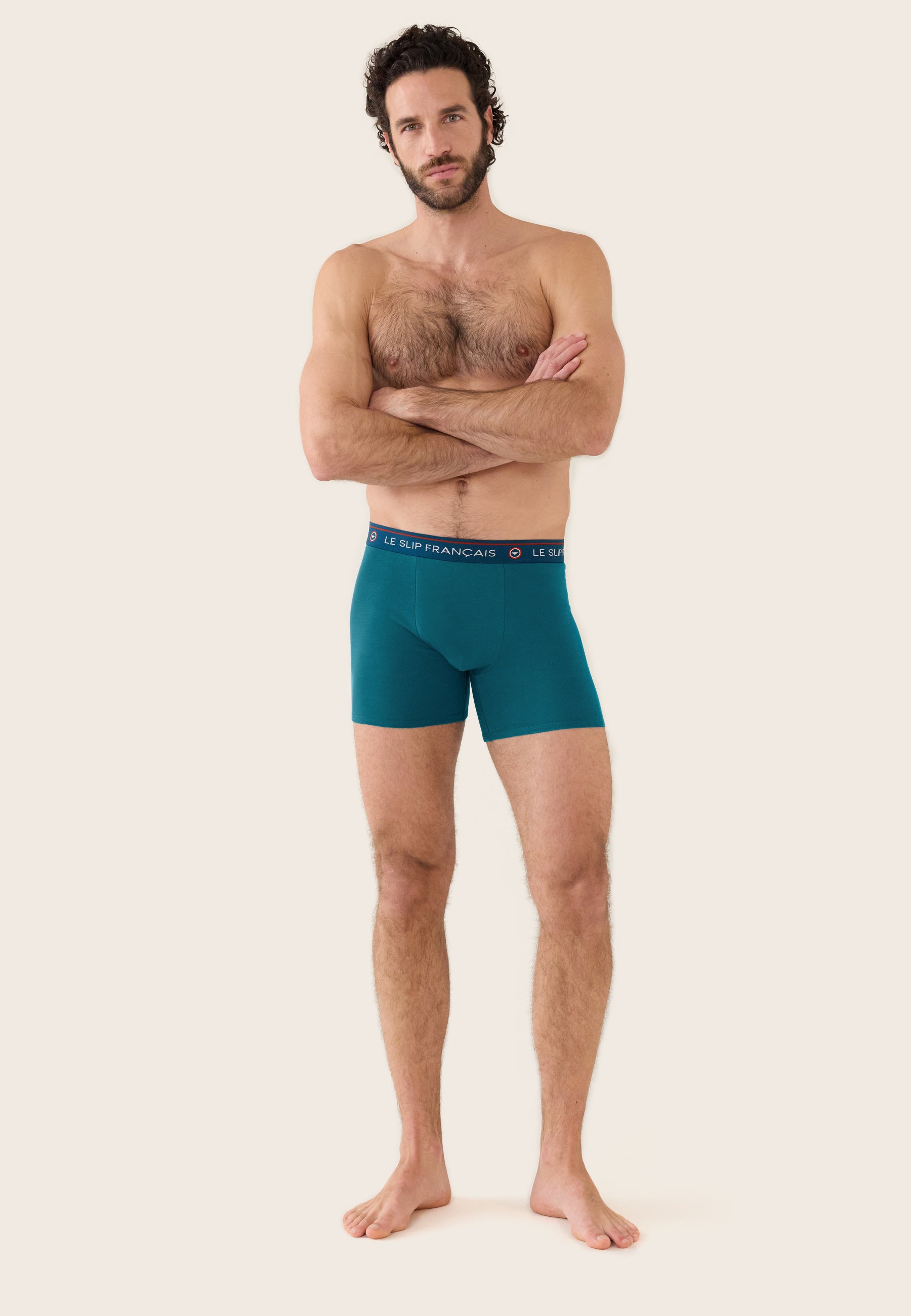 Long blue cotton boxer shorts - Redoutable Long Duck Blue