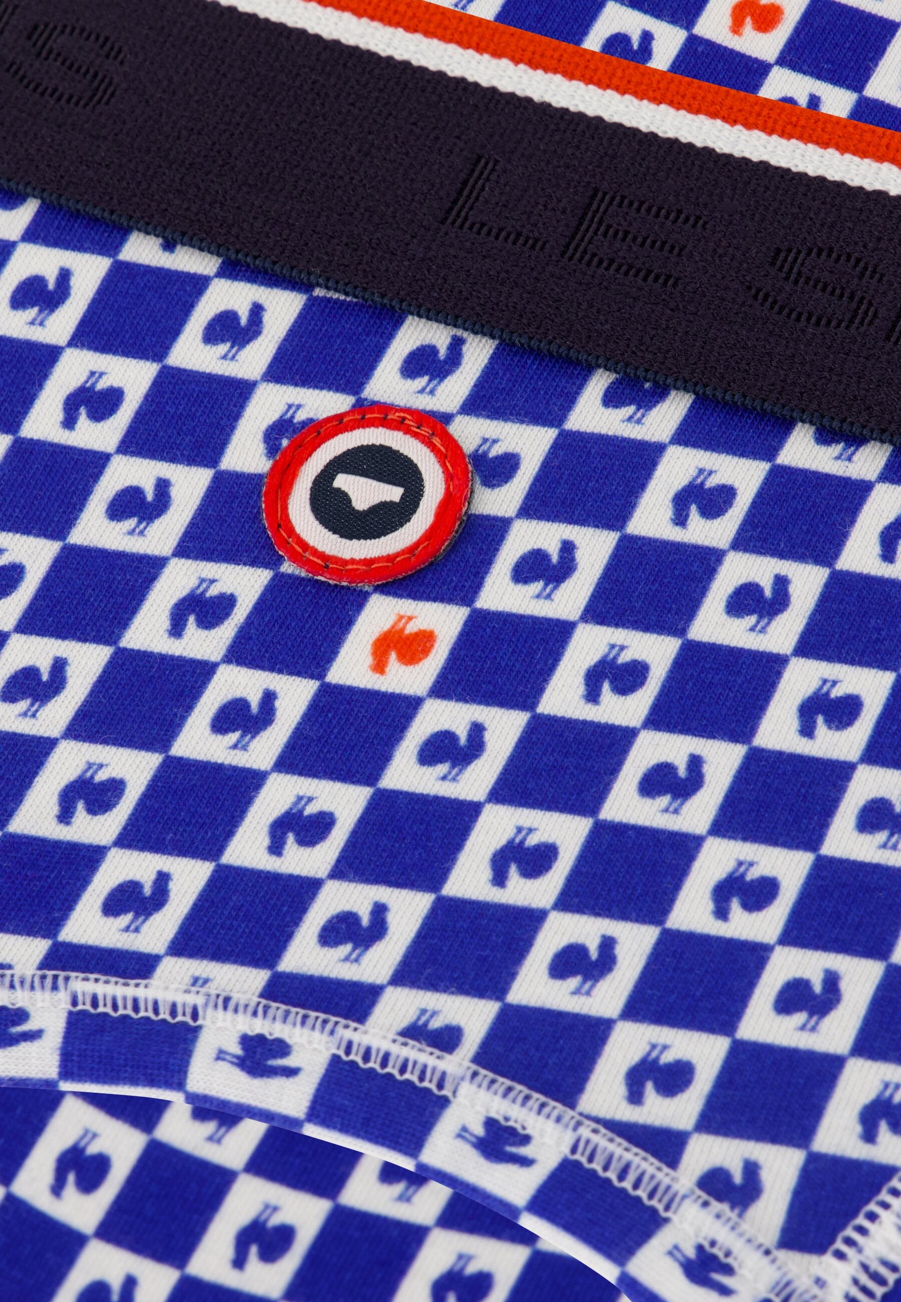 Slip bleu à motif damier france rugby en coton - Terrible Damier Indigo France Rugby