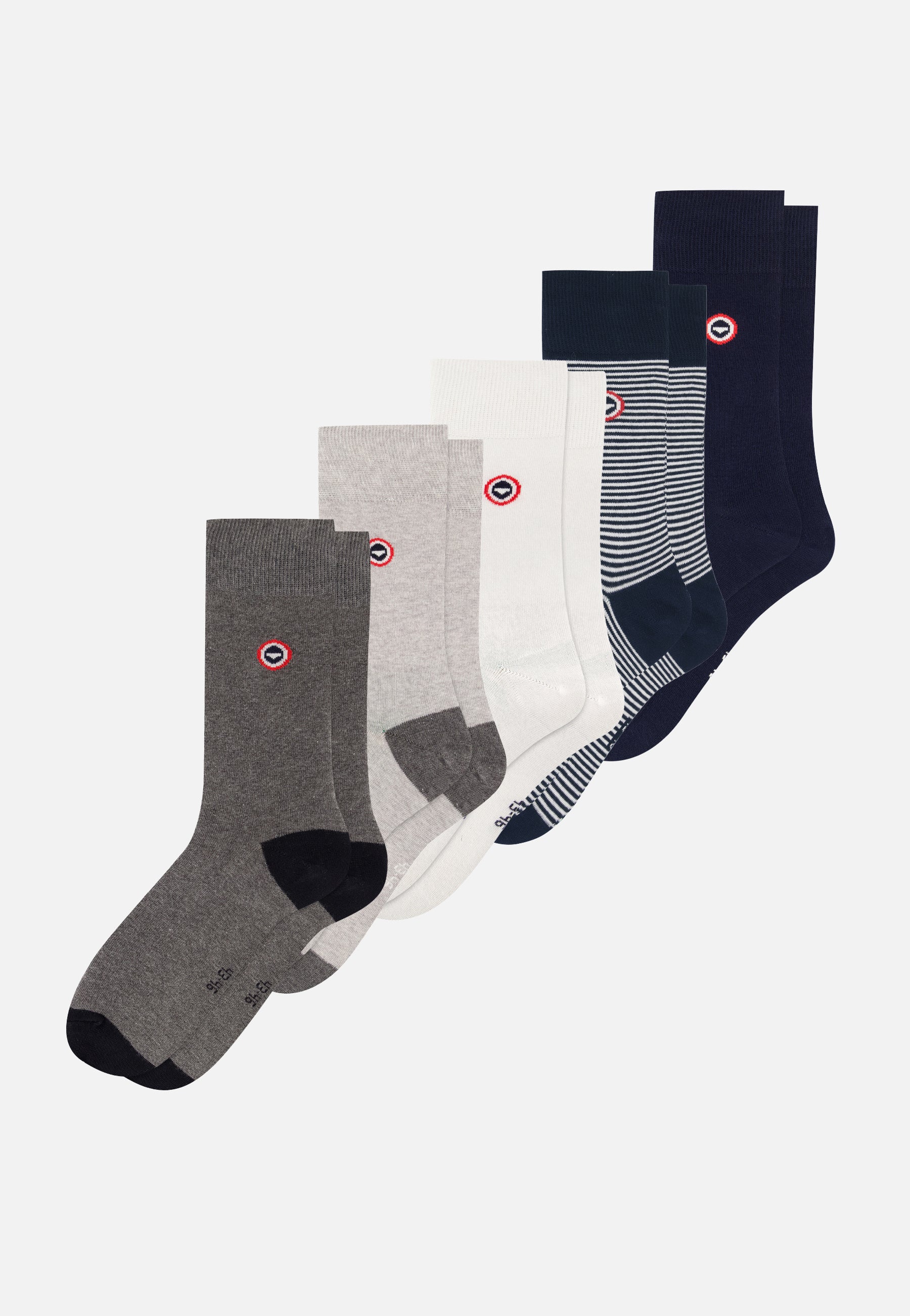 Lot de 5 chaussettes mi-hautes en coton - Chaussettes Marine Marinière Blanc Bicolore Gris