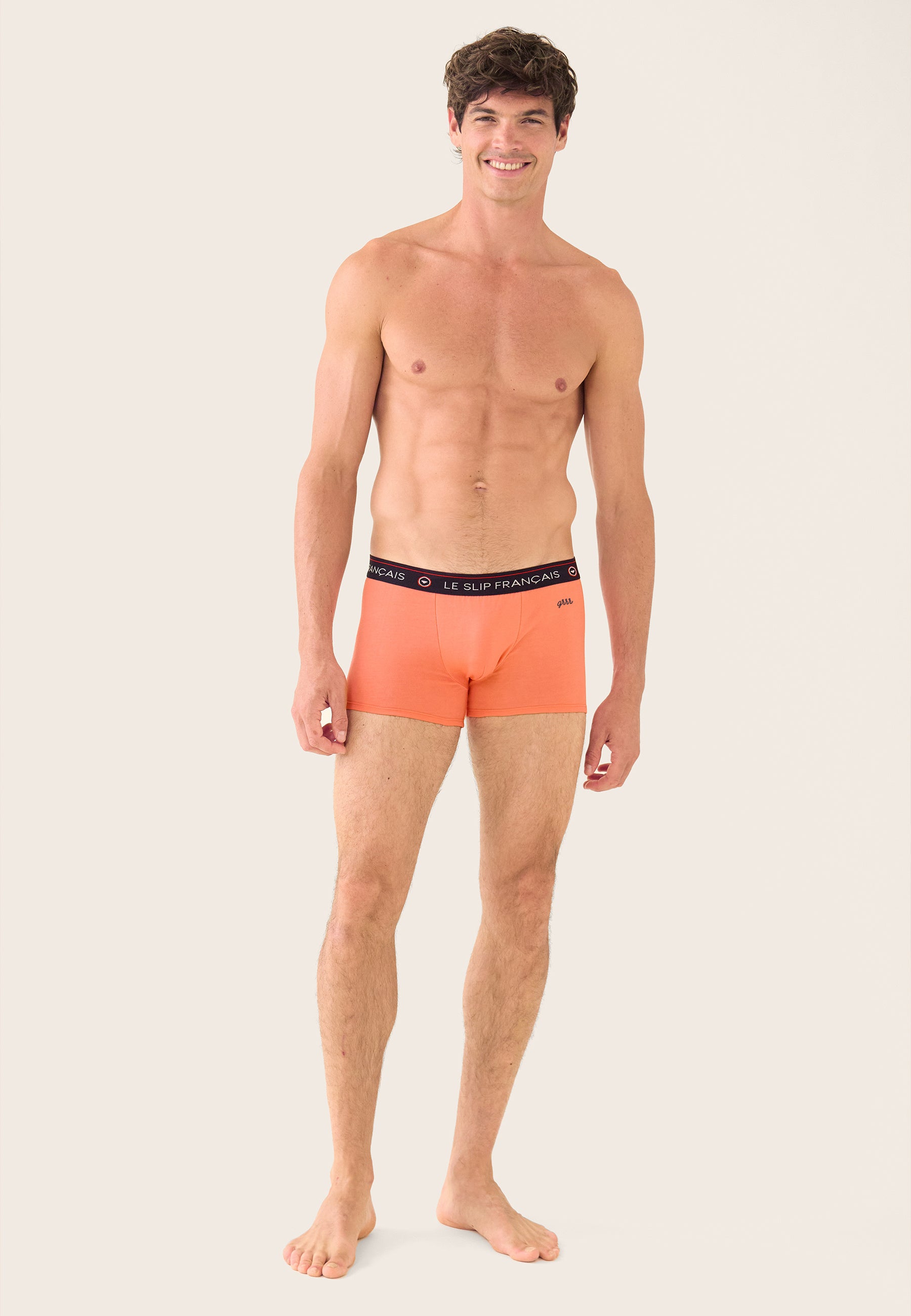 Pink cotton boxer shorts - Redoutable Rose Pêche embroidered grrr