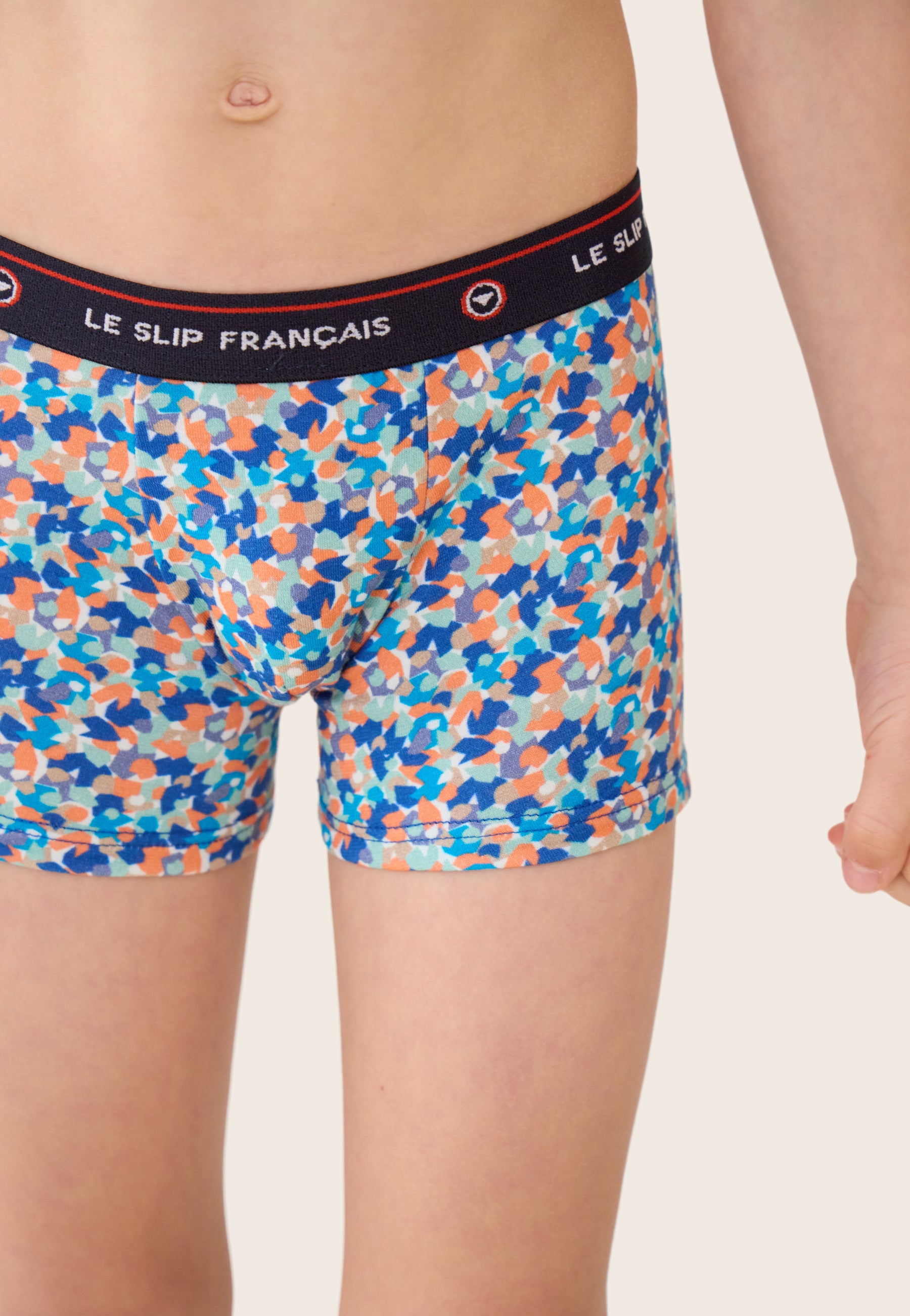 Boxer enfant bleu à motif confetti en coton - Petit Joseph Confetti Bleu Nautique