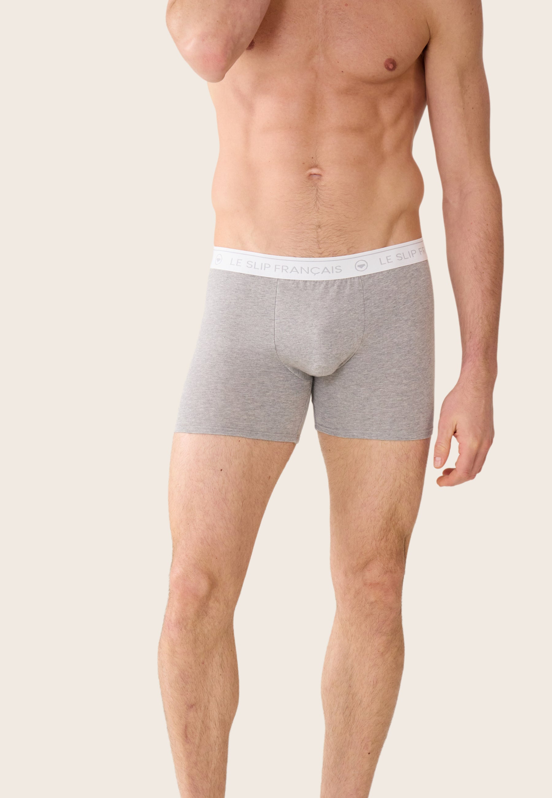 Long grey cotton boxer shorts - Redoutable Long Grey Heather