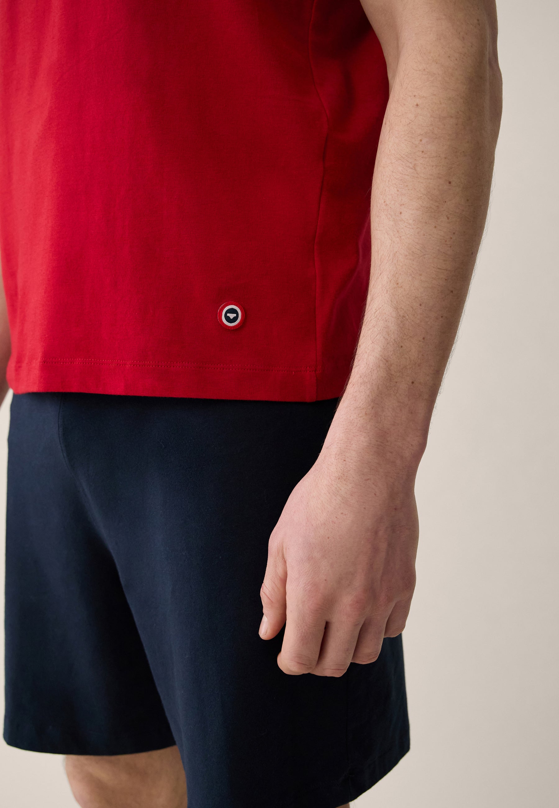 Red cotton top and navy shorts pajama set - Tremendous Cherry Red short sleeve pajamas and invincible Navy short pajama bottoms