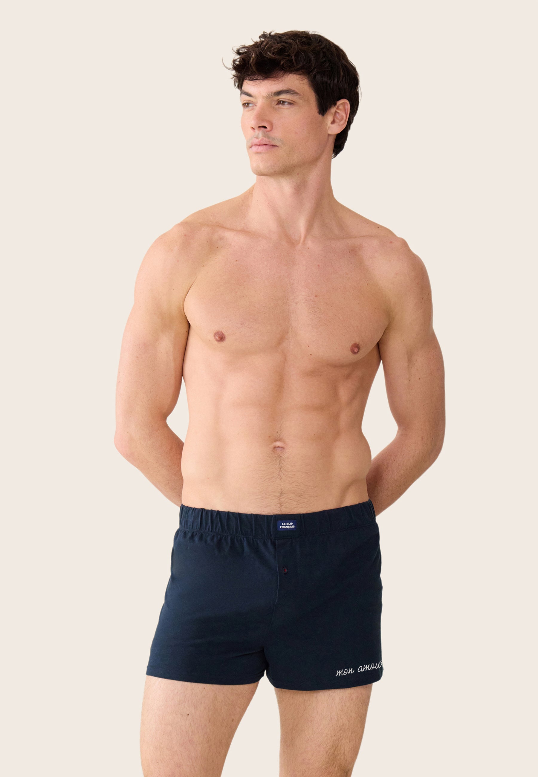 Caleçon bleu marine Lsf en jersey de coton - Fredo Marine brodé Mon Amour