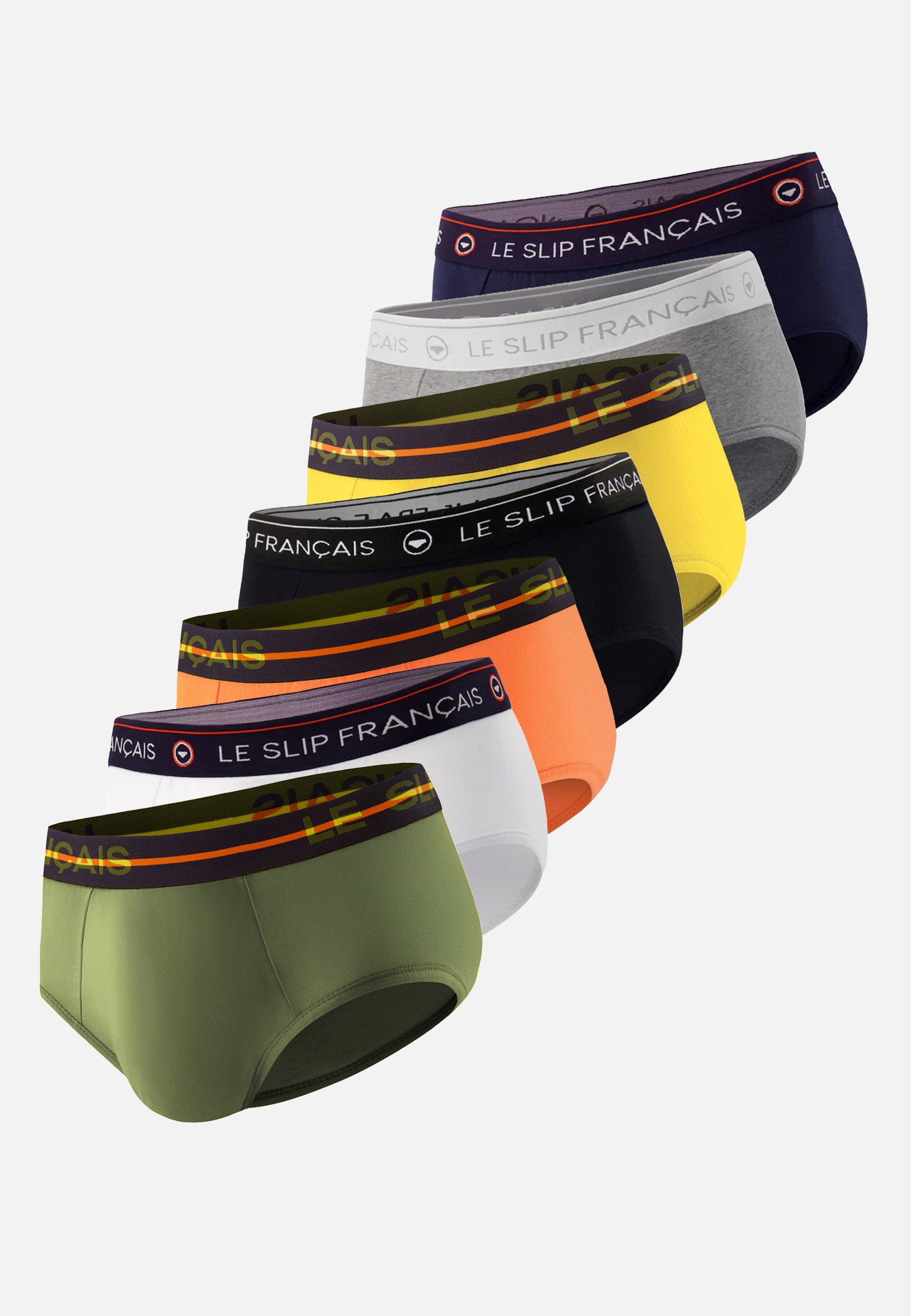 Pack of 7 cotton briefs - Gray, Navy, Orange, White, Black, Khaki, Veronese, Yellow