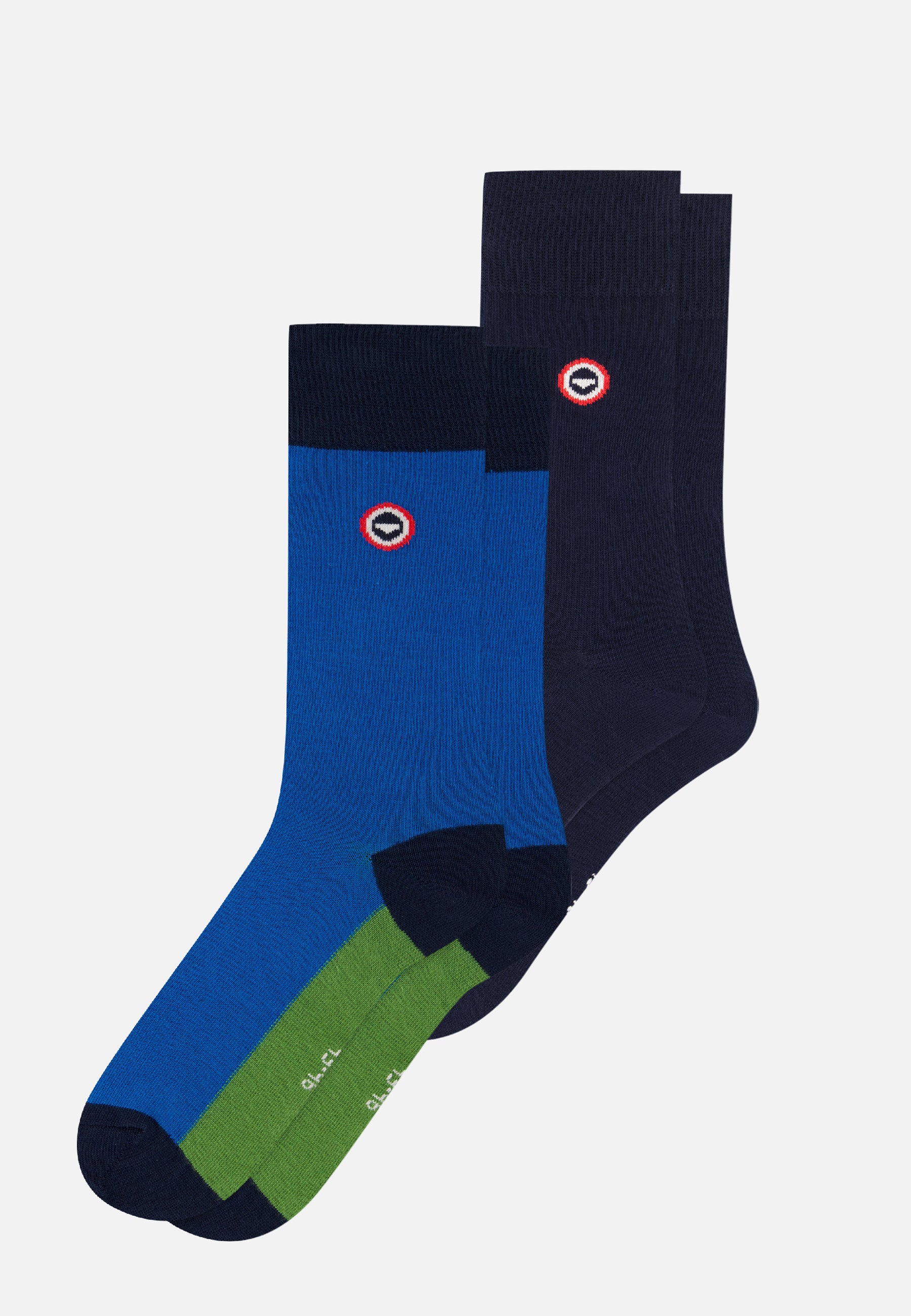 Pack of 2 mid-calf cotton socks - Block Socks Turquoise Blue Mint Green Navy